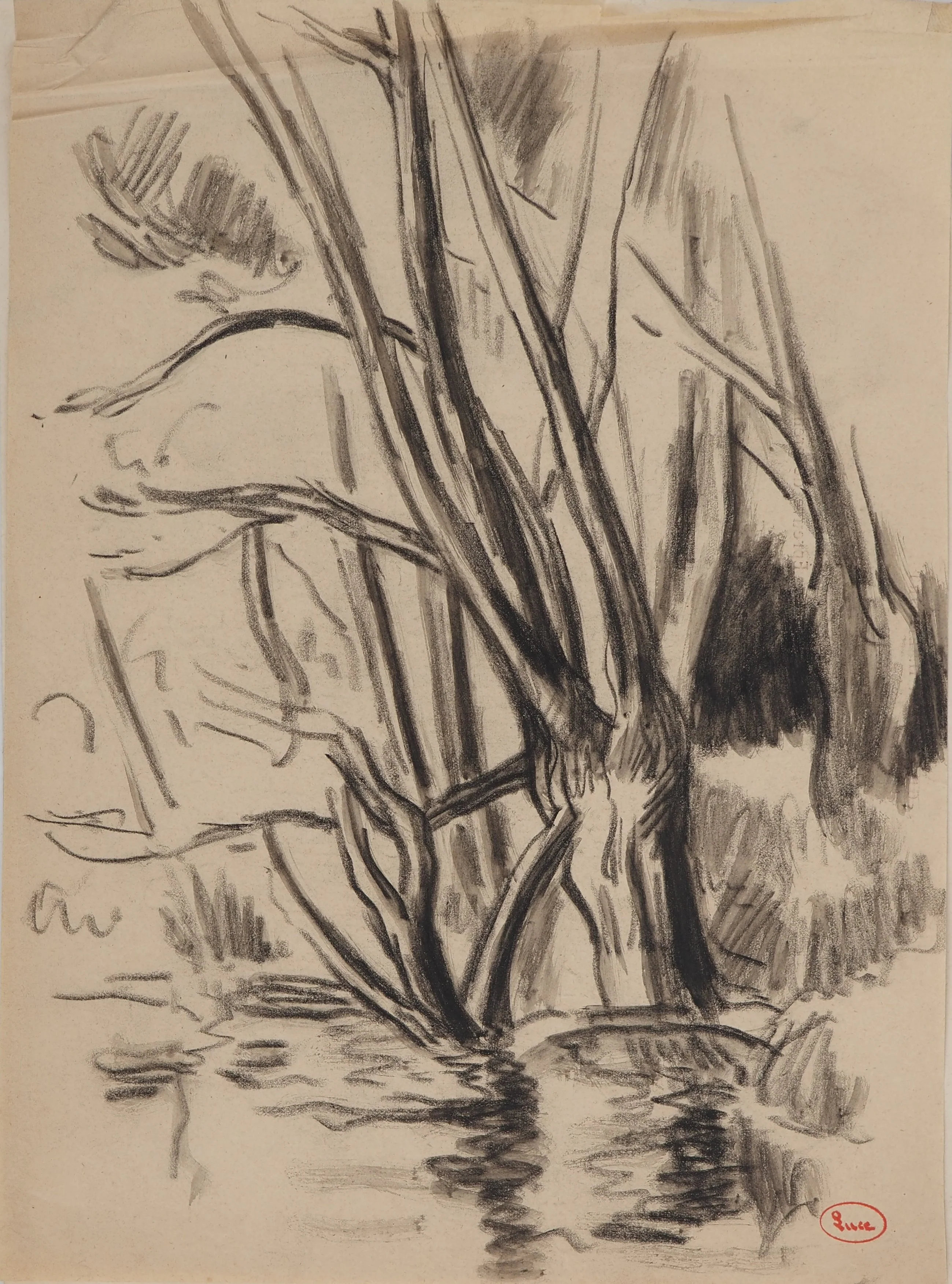 Maximilien LUCE : Bord de rivière, Dessin original signé