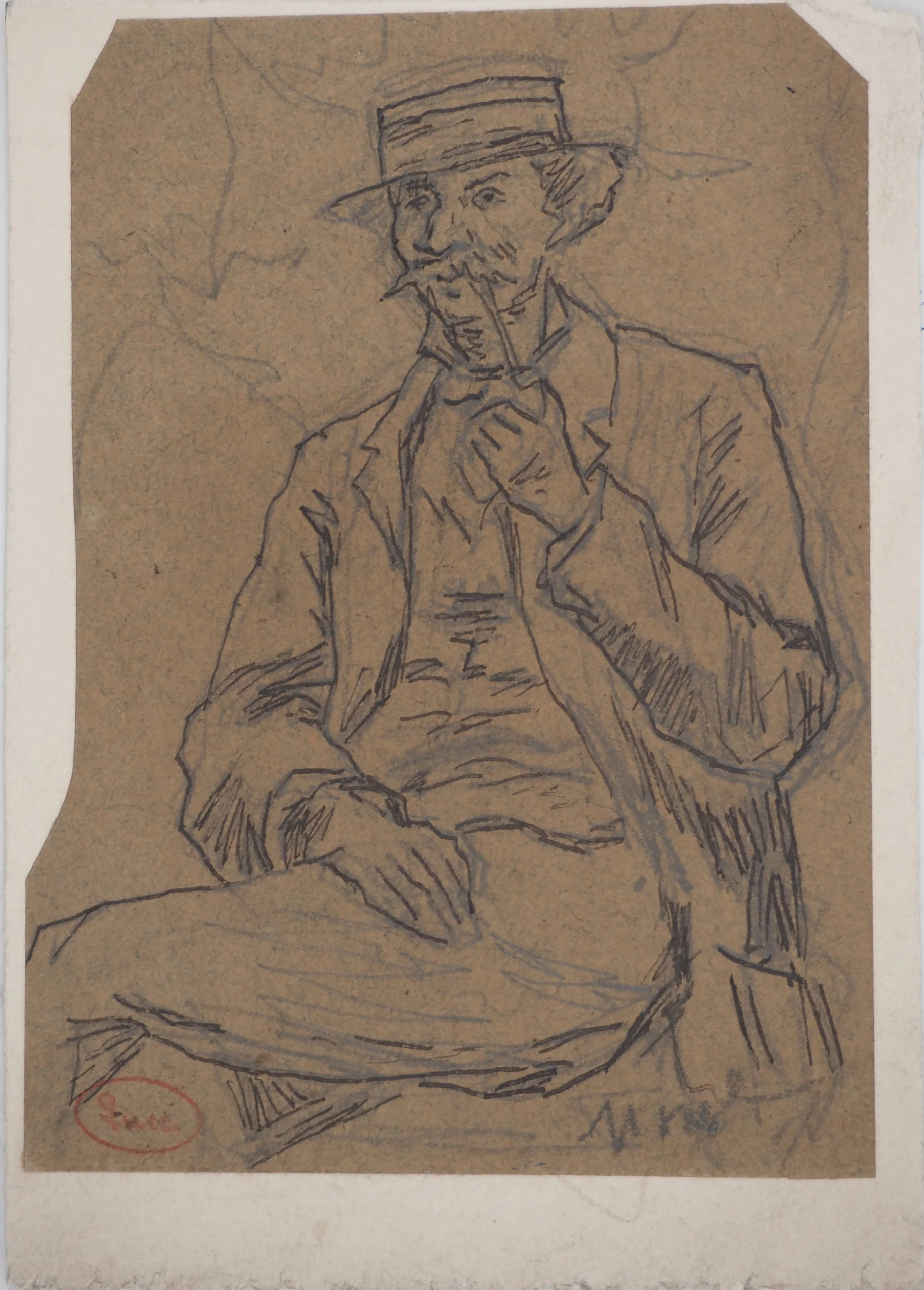 Maximilien LUCE : Portrait à la pipe, Dessin original signé