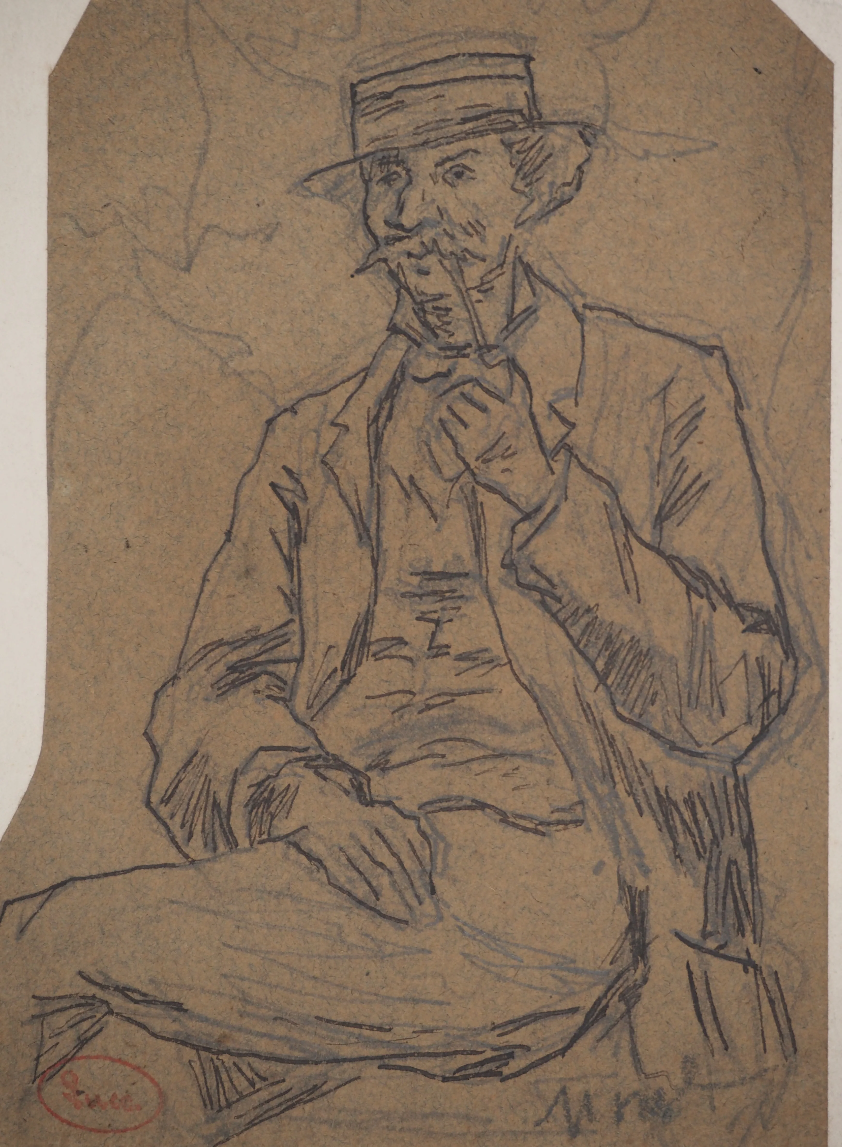 Maximilien LUCE : Portrait à la pipe, Dessin original signé - Image 2