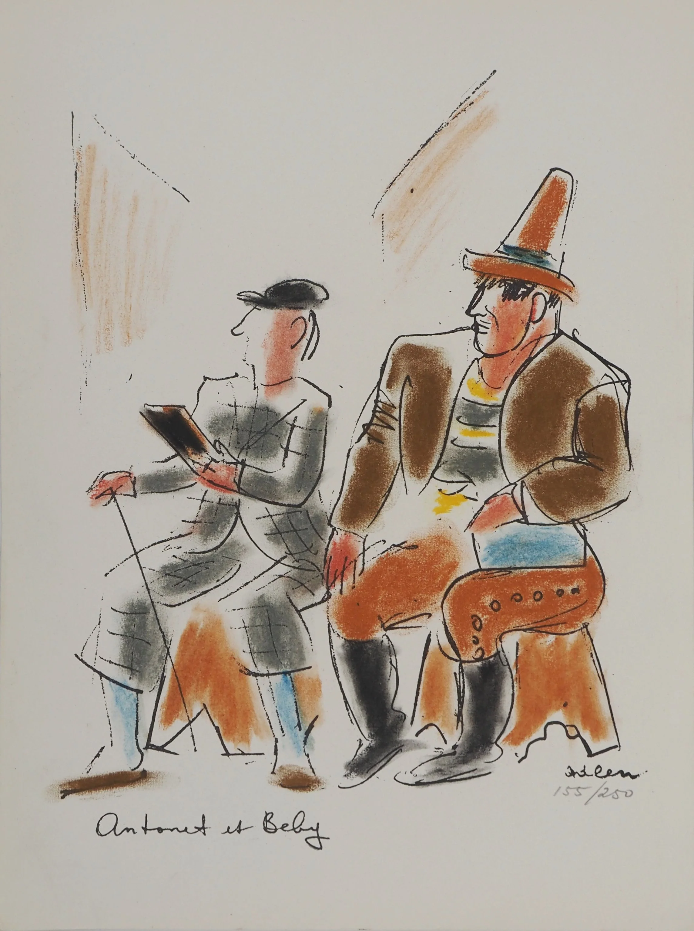 Michel ADLEN : Antonet et Beby : Clowns provocateurs, Lithographie originale signée