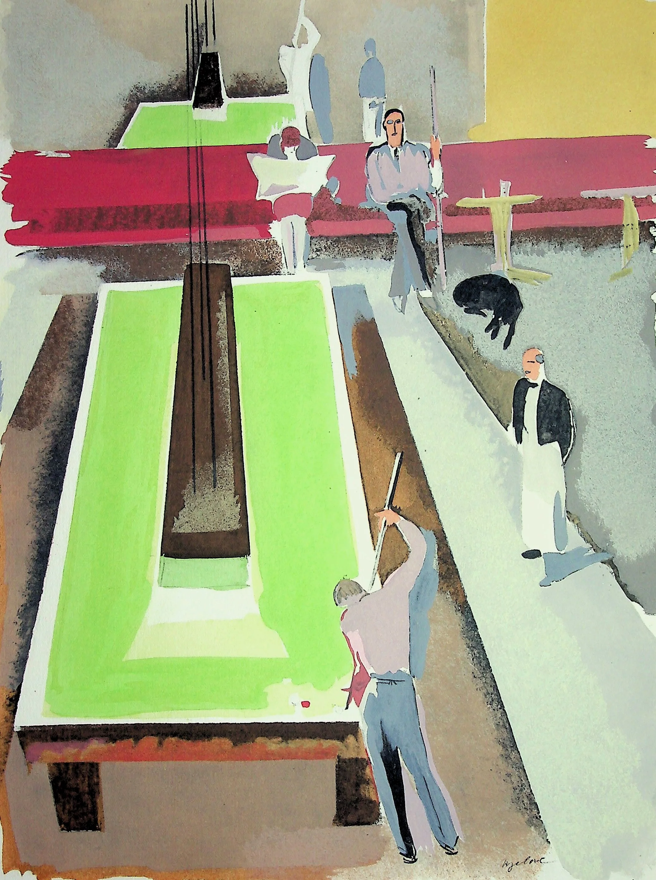 Milivoj UZELAC : Le billard, Lithographie originale signée - Image 3