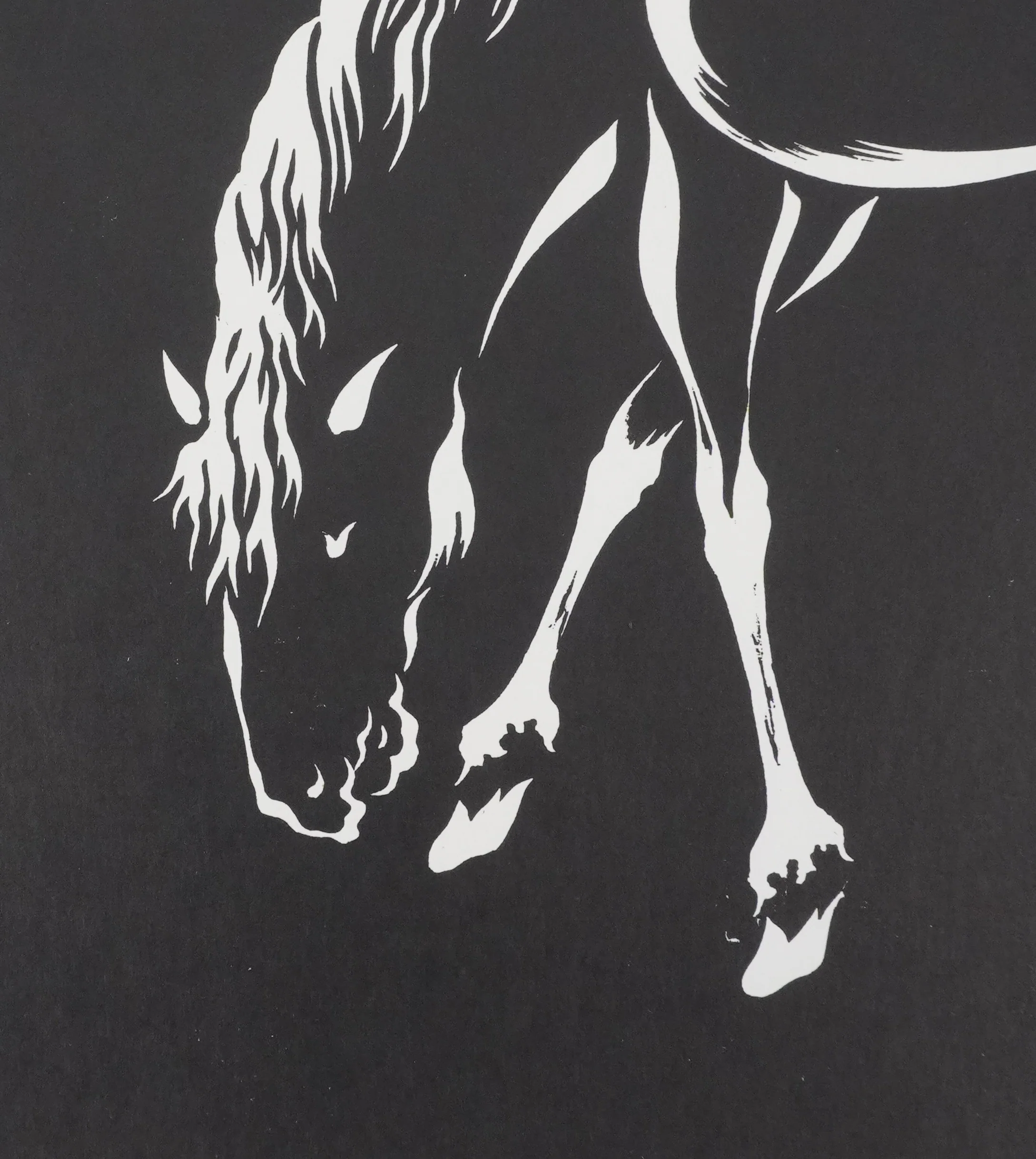 Mokuchu URUSHIBARA : Estampe japonaise, Cheval buvant (noir), Gravure sur bois signée - Image 5