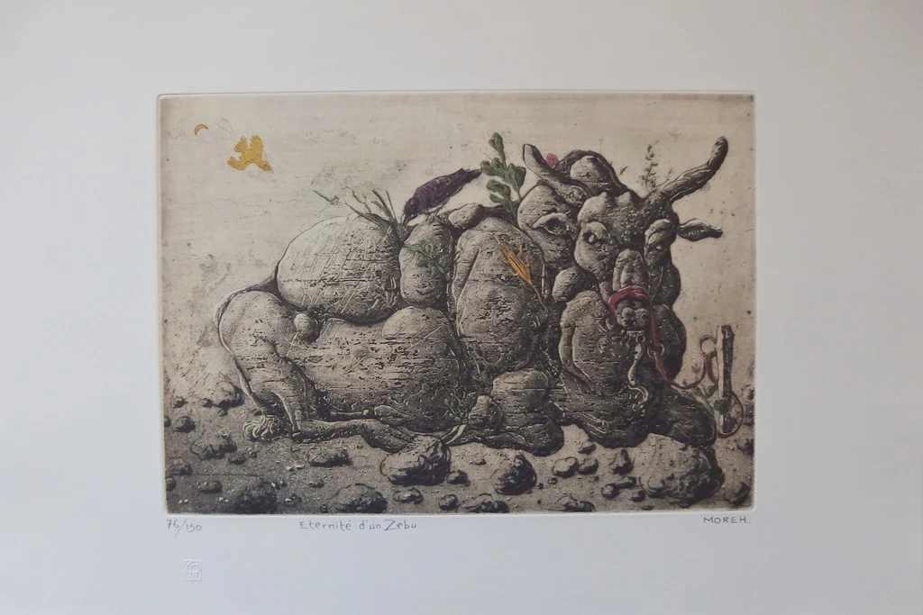 Mordecaï MOREH : Eternité d’un Zébu, Gravure originale signée