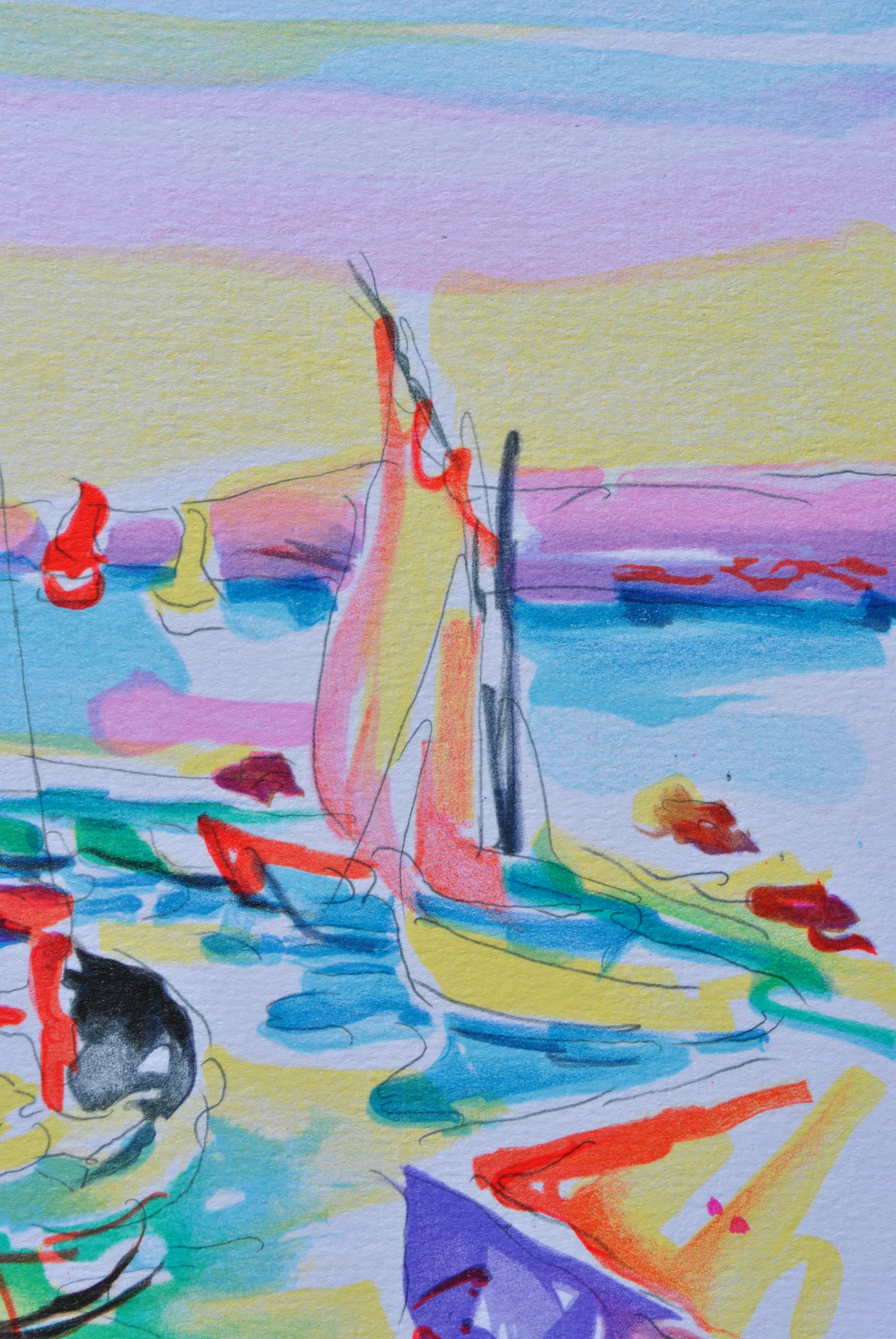 Olivier ZLADKU : Bateaux de pêche à Cassis, Lithographie originale signée - Image 6