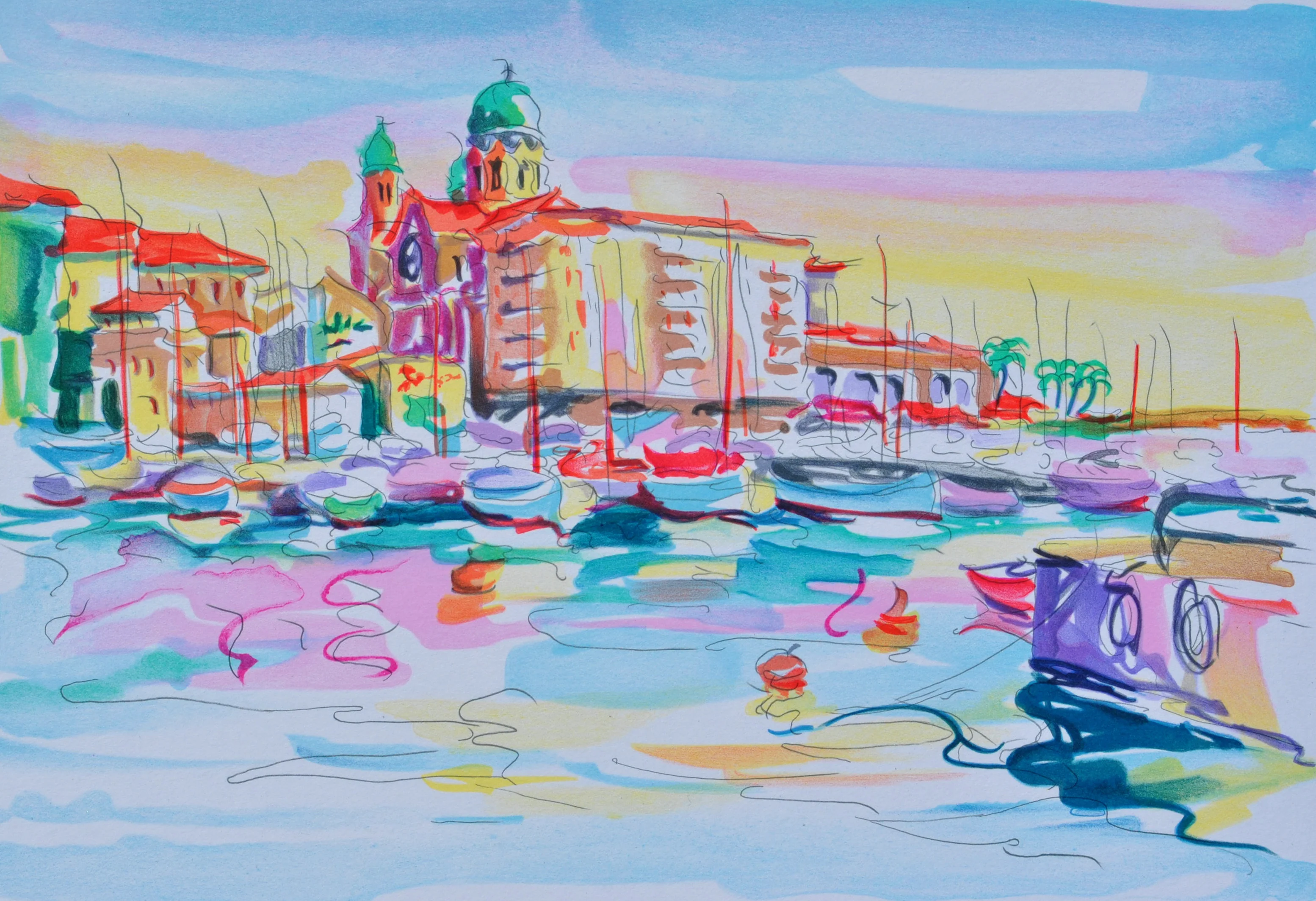 Olivier ZLADKU : Vieux port de Saint Tropez, Lithographie originale signée - Image 2