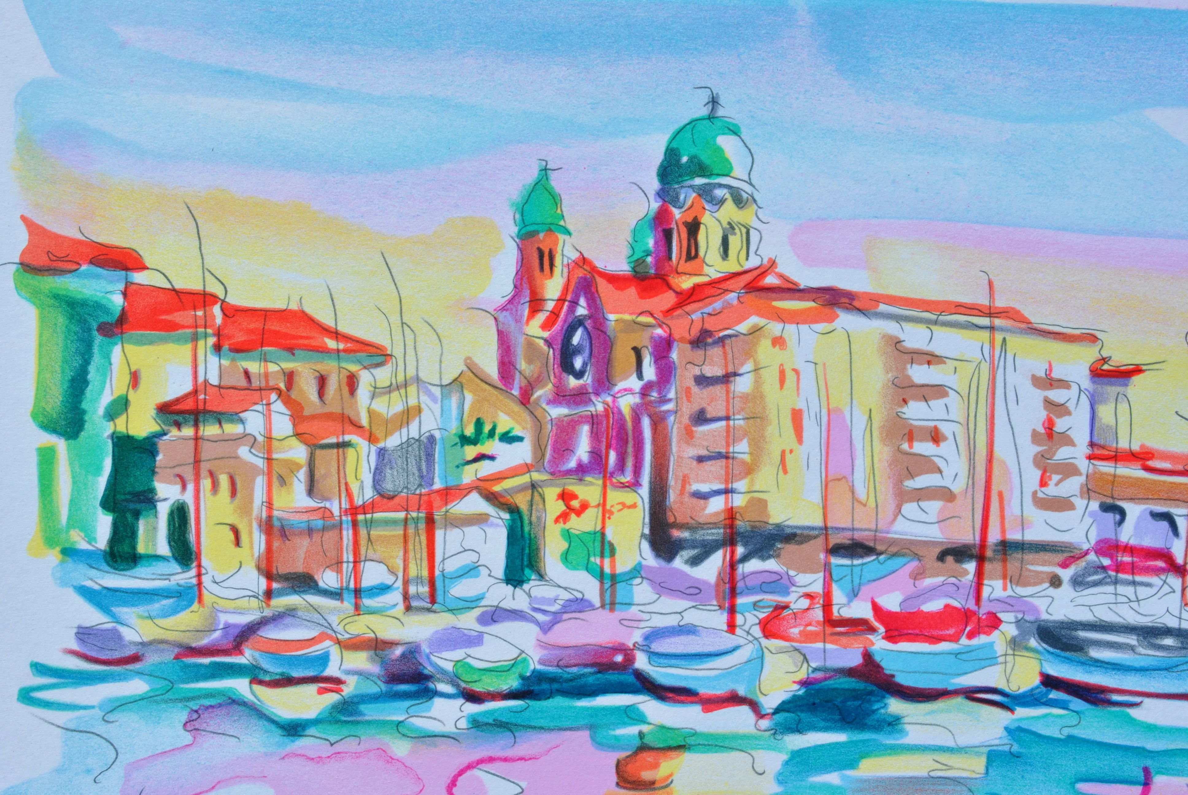 Olivier ZLADKU : Vieux port de Saint Tropez, Lithographie originale signée - Image 5