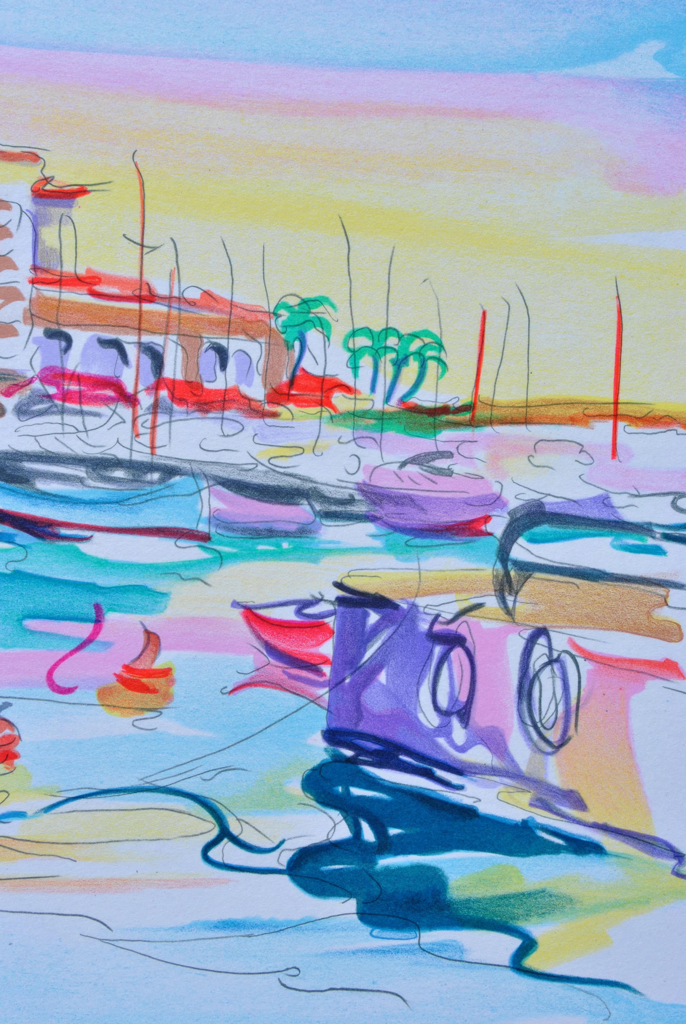 Olivier ZLADKU : Vieux port de Saint Tropez, Lithographie originale signée - Image 6