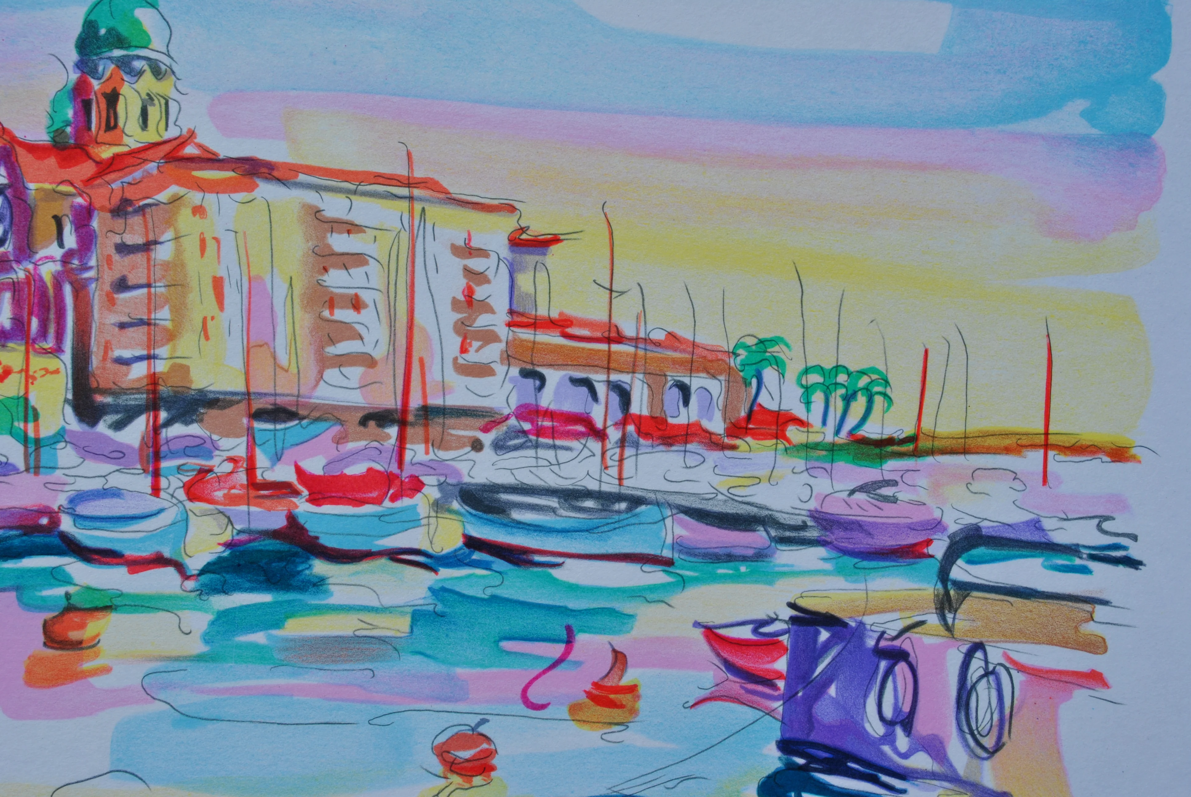 Olivier ZLADKU : Vieux port de Saint Tropez, Lithographie originale signée - Image 7