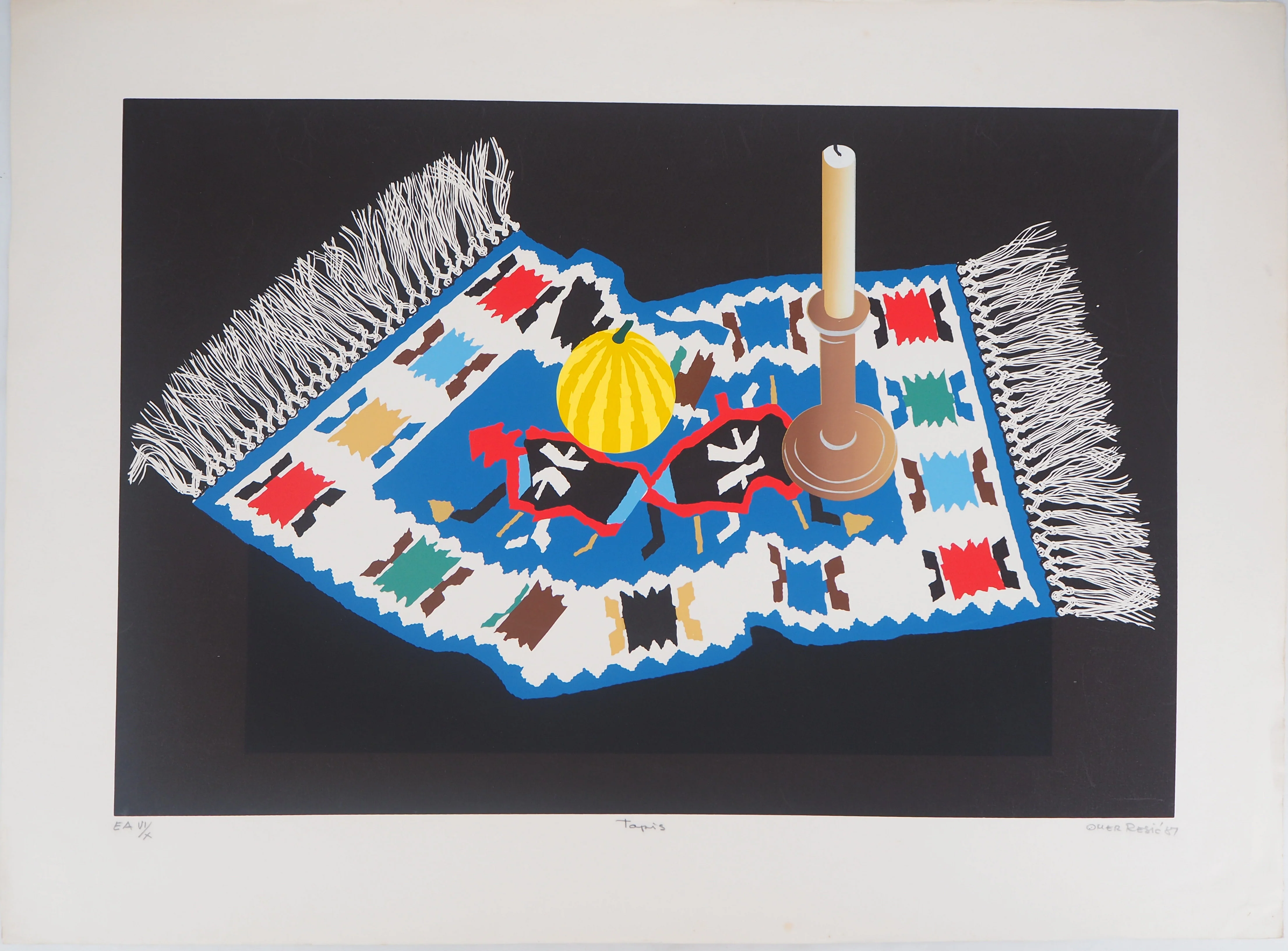 Omer RESIC : Le tapis coloré, Lithographie originale signée