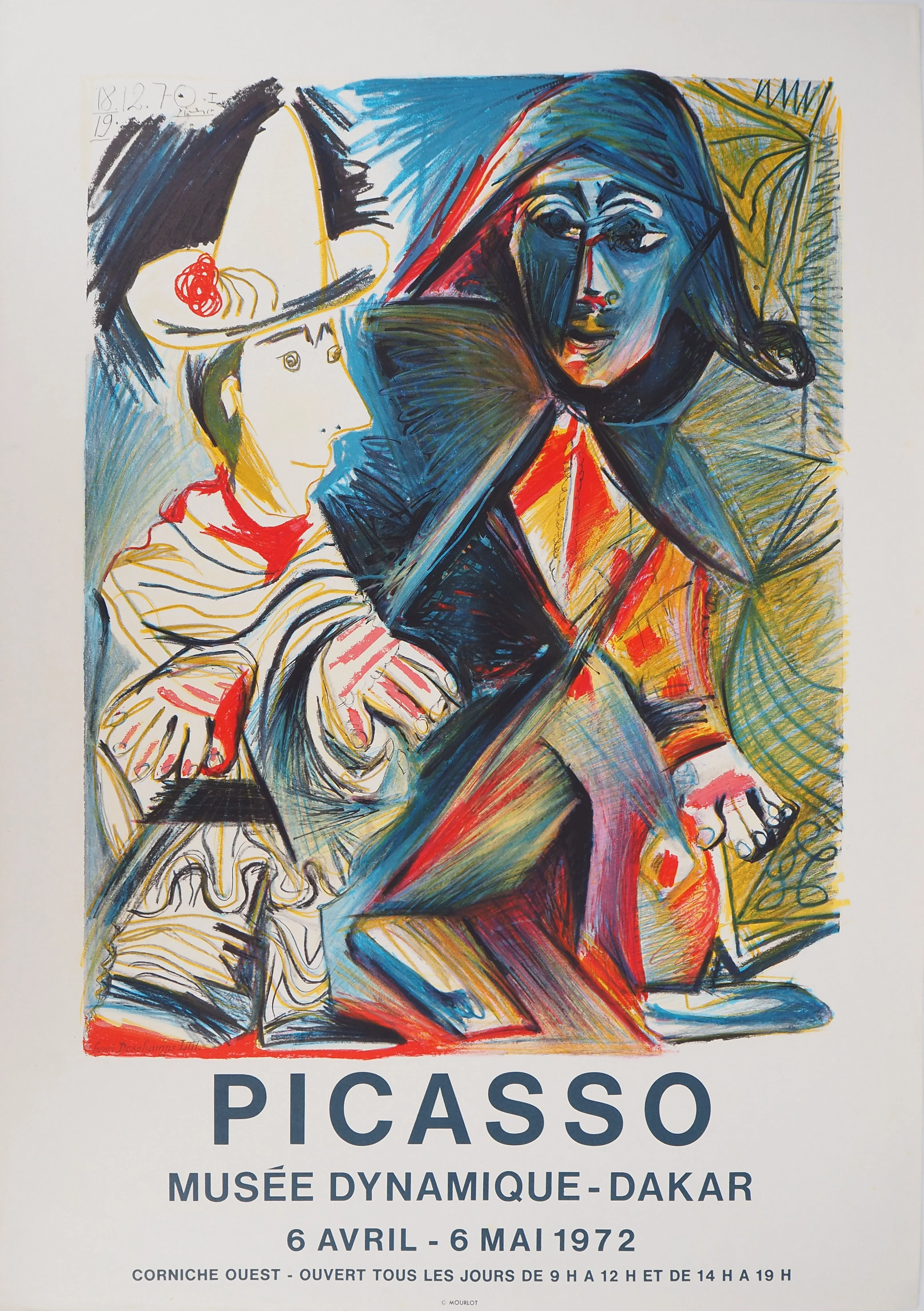 Pablo PICASSO : Arlequin et pierrot, Affiche en lithographie signée