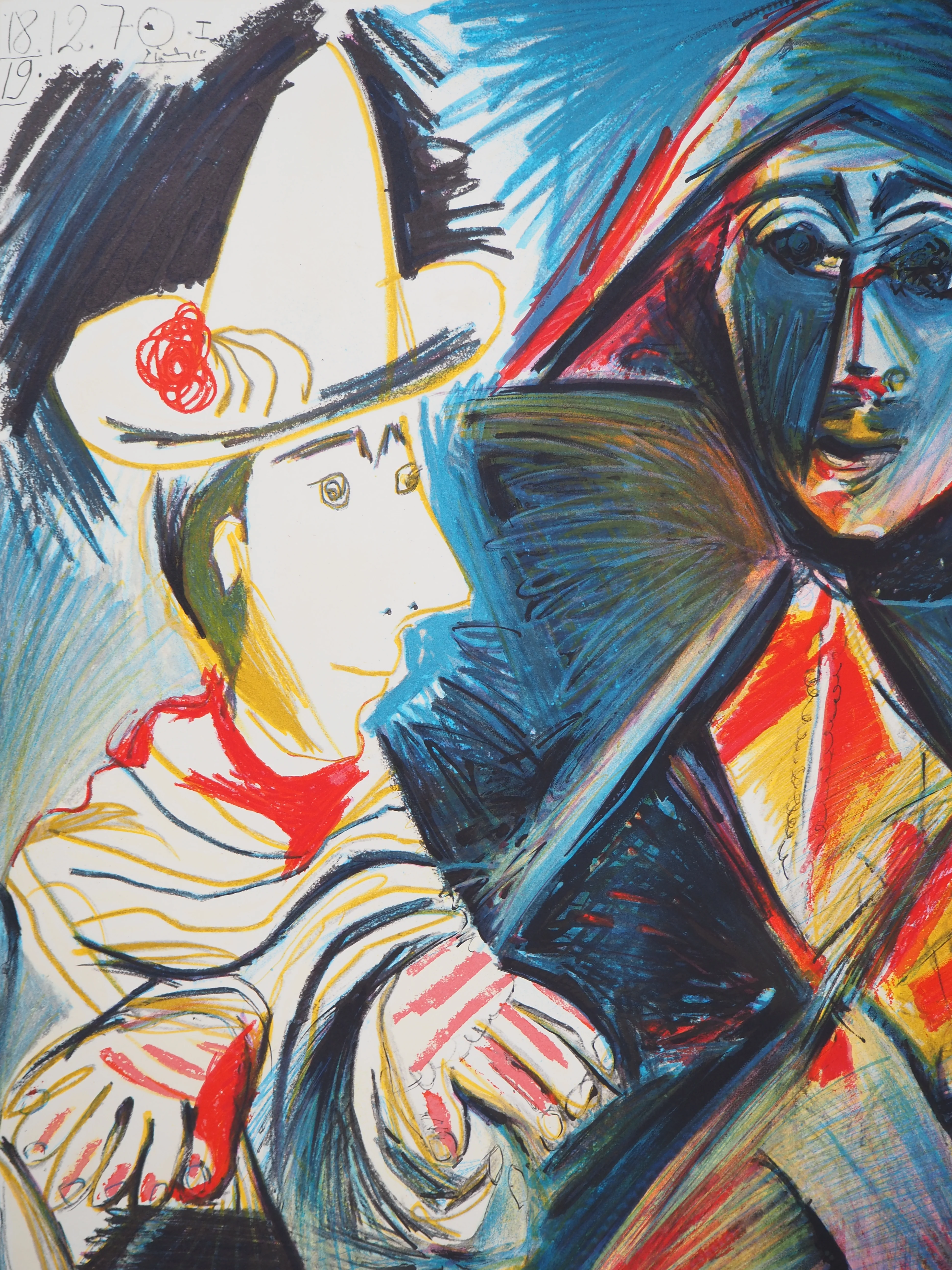 Pablo PICASSO : Arlequin et pierrot, Affiche en lithographie signée - Image 7