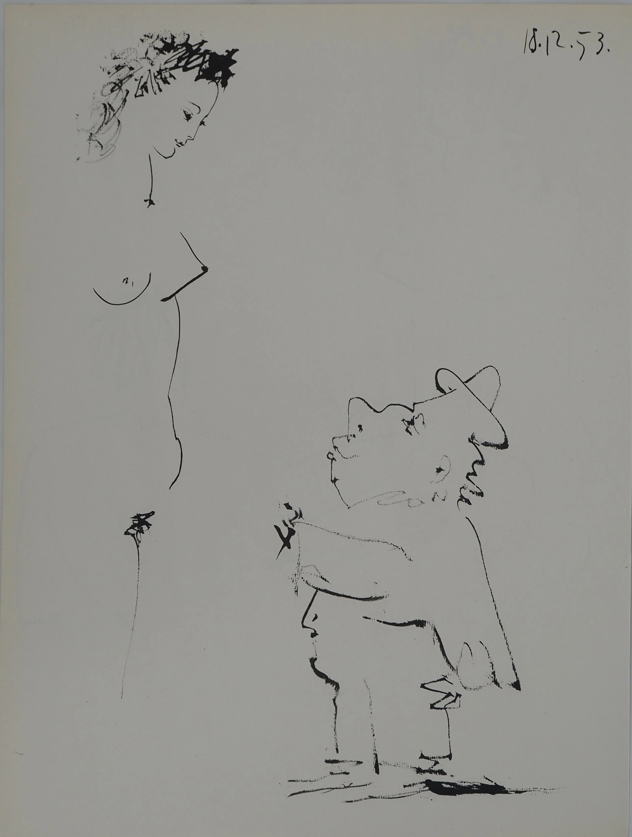 Pablo PICASSO : Comédie Humaine, L'homme au chapeau et la jeune fille, Héliogravure
