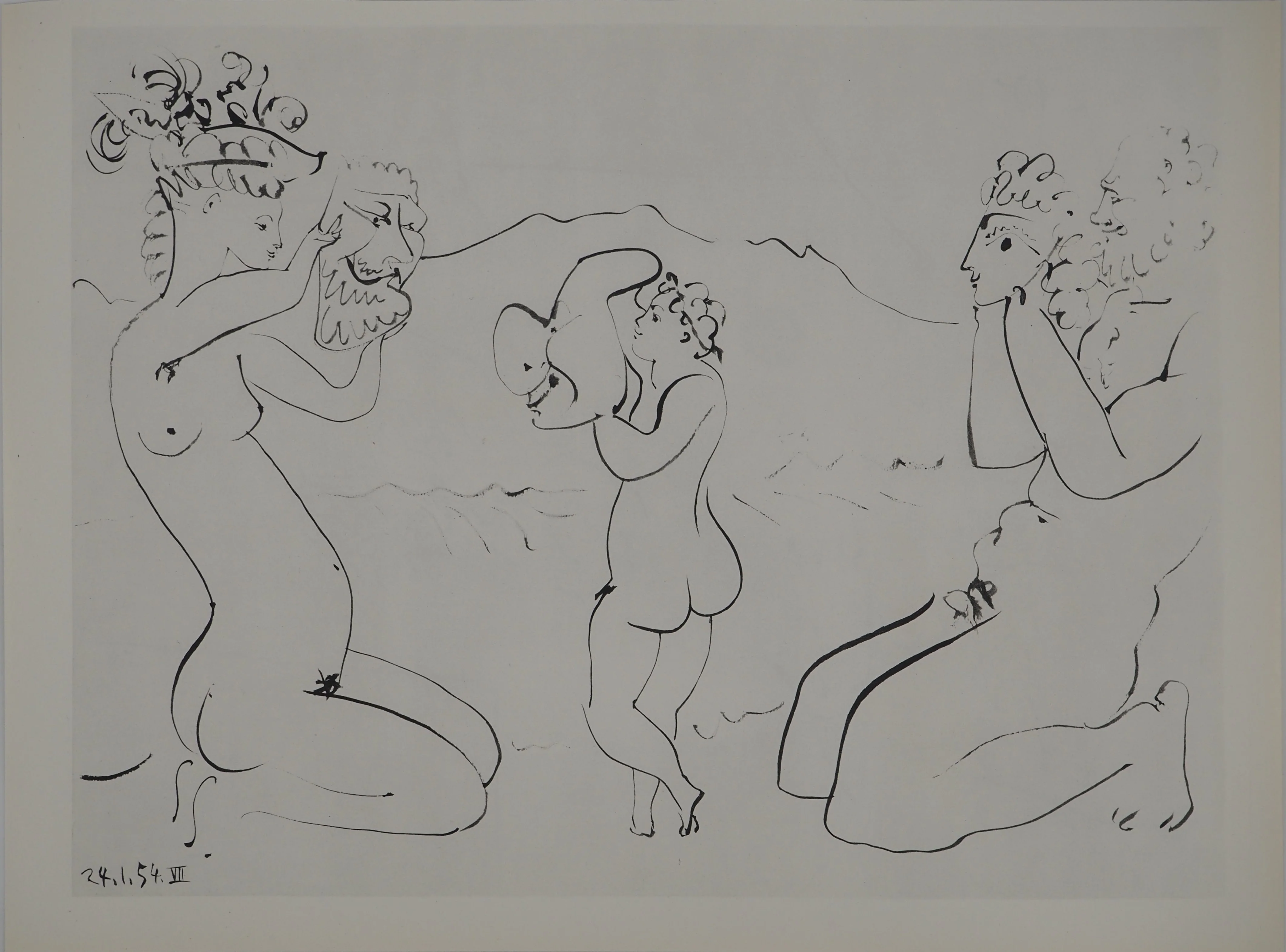 Pablo PICASSO : Comédie Humaine, La jeune fille au chapeau et un homme, Héliogravure - Image 4