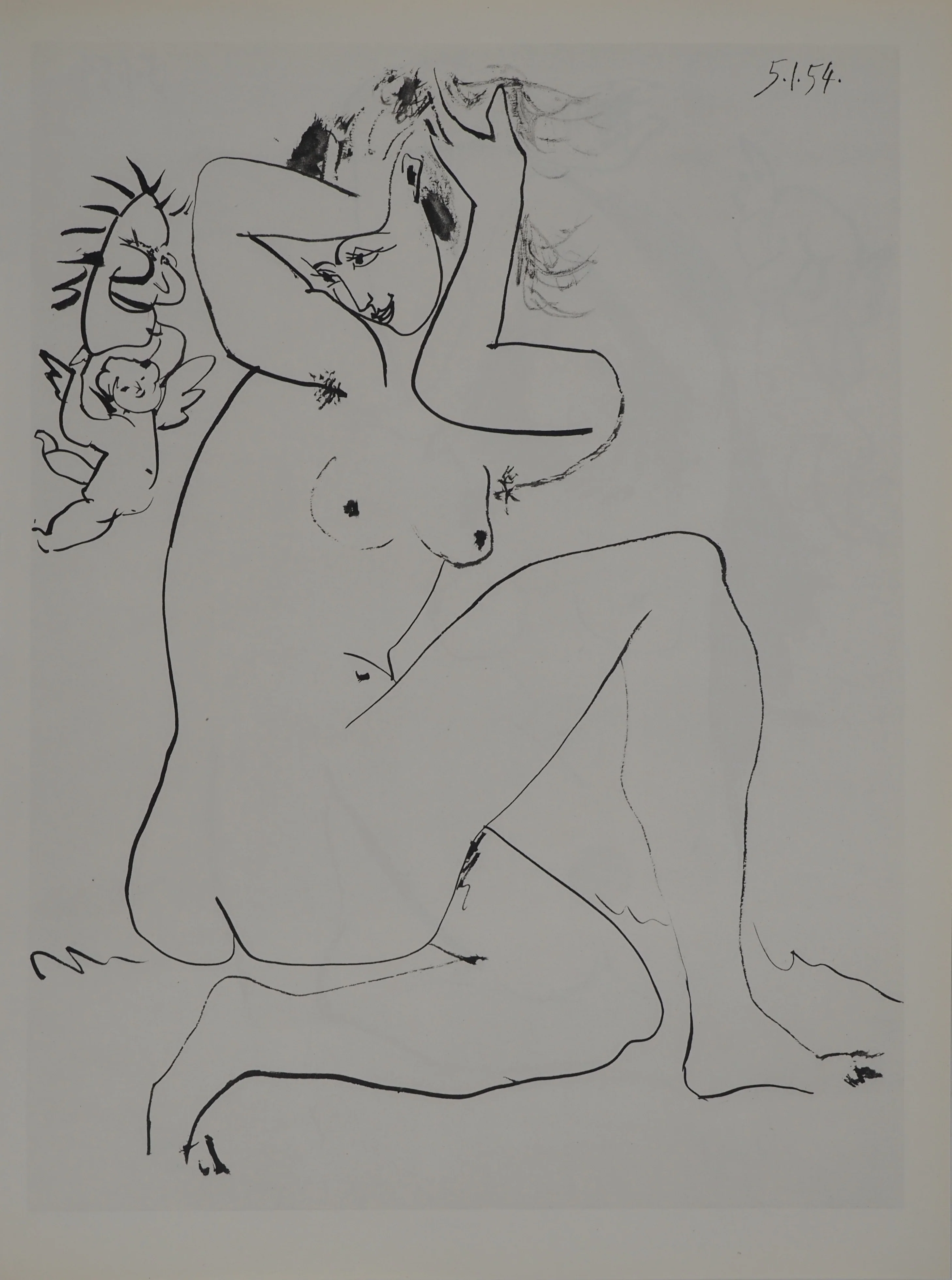Pablo PICASSO : Comédie Humaine, L'ange démasqué et la jeune femme, Héliogravure