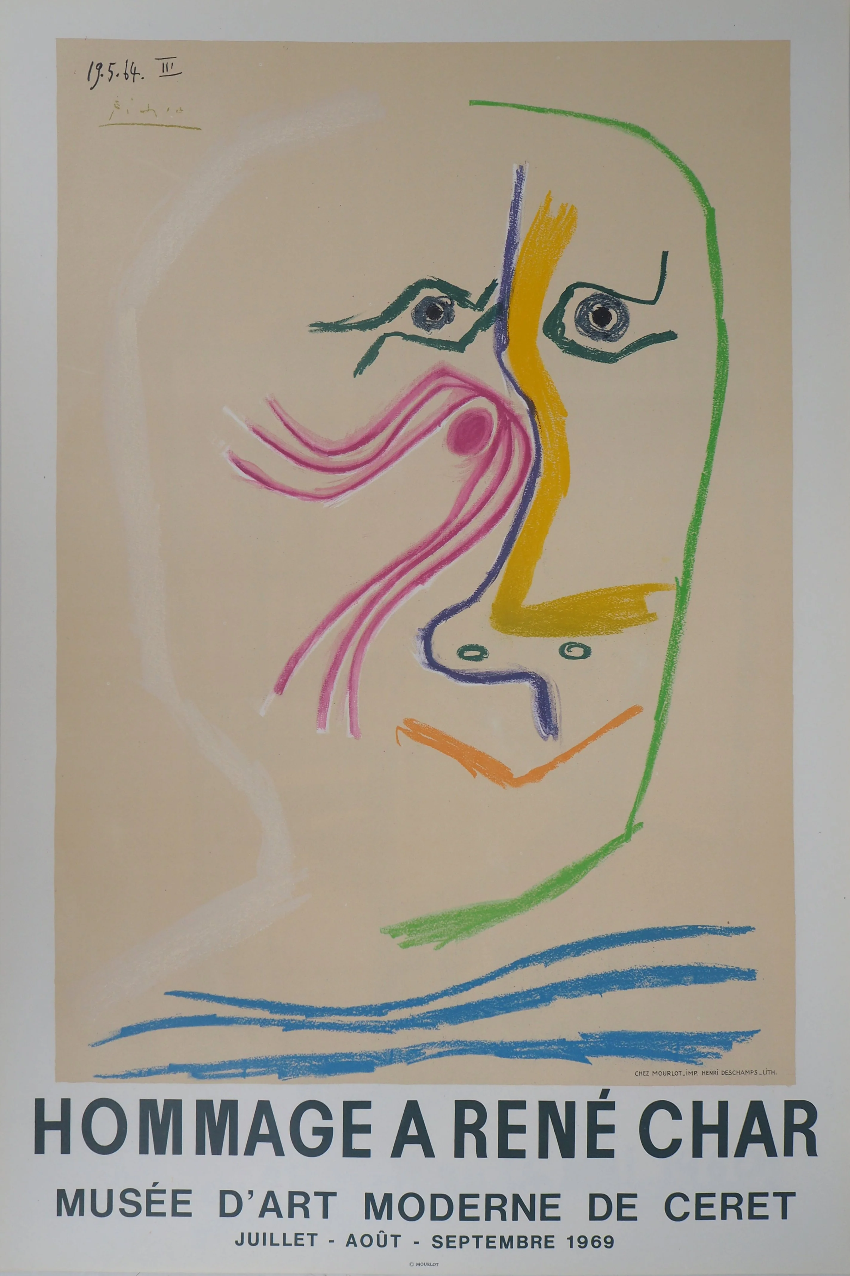 Pablo PICASSO : Hommage à René Char (Céret), Affiche en lithographie signée