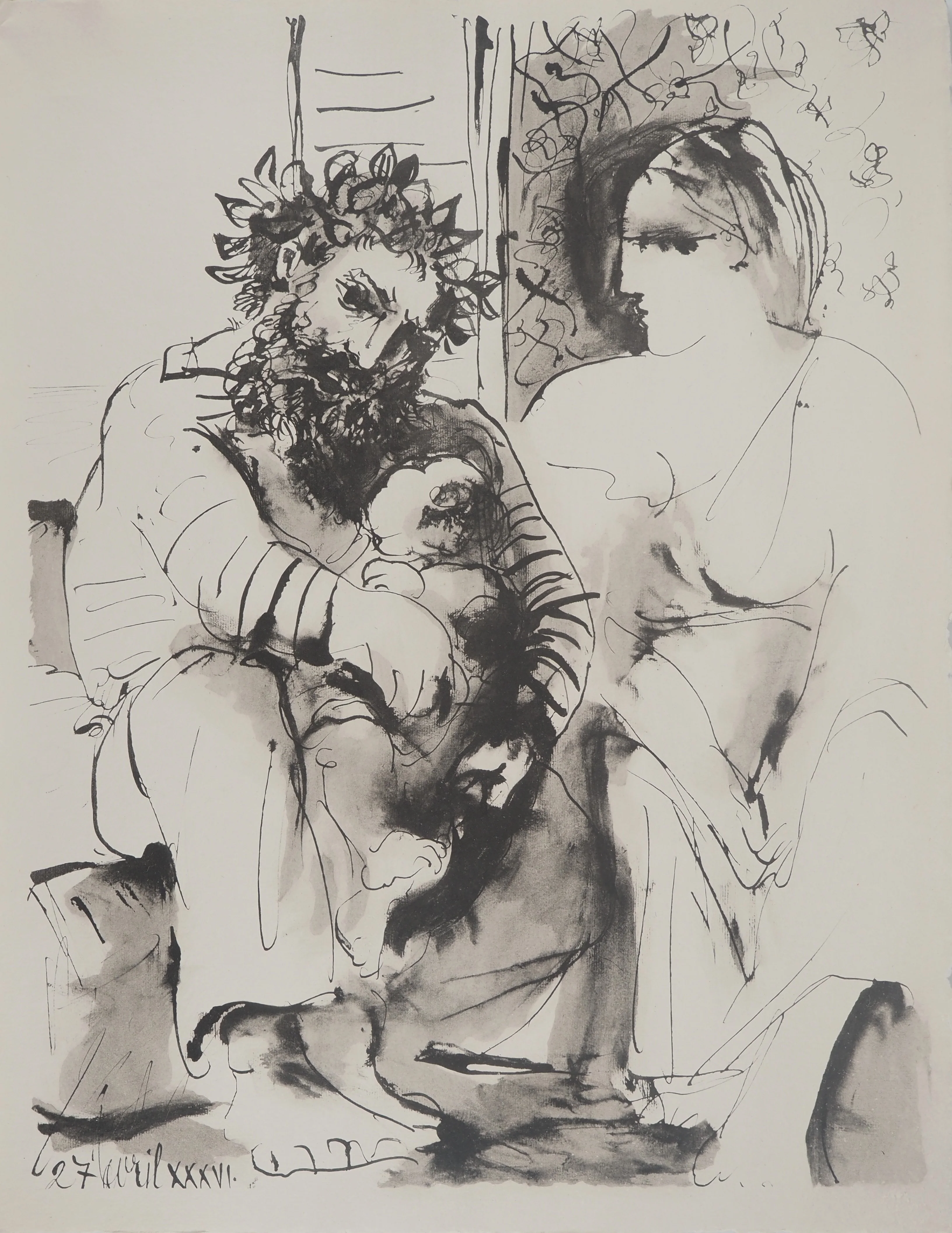 Pablo PICASSO : La famille antique, Lithographie et pochoir