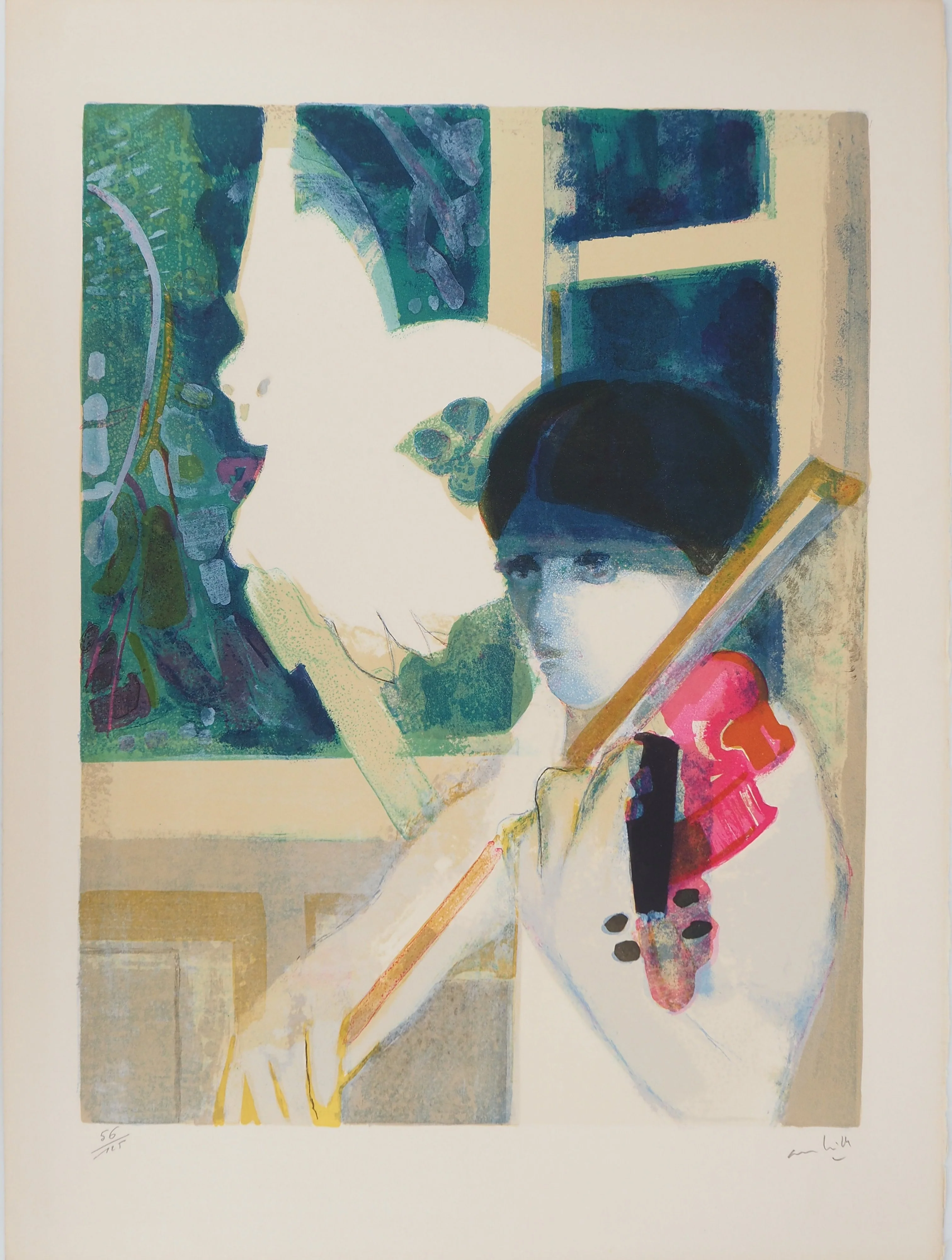 Paul AMBILLE : La violoniste, Lithographie originale signée