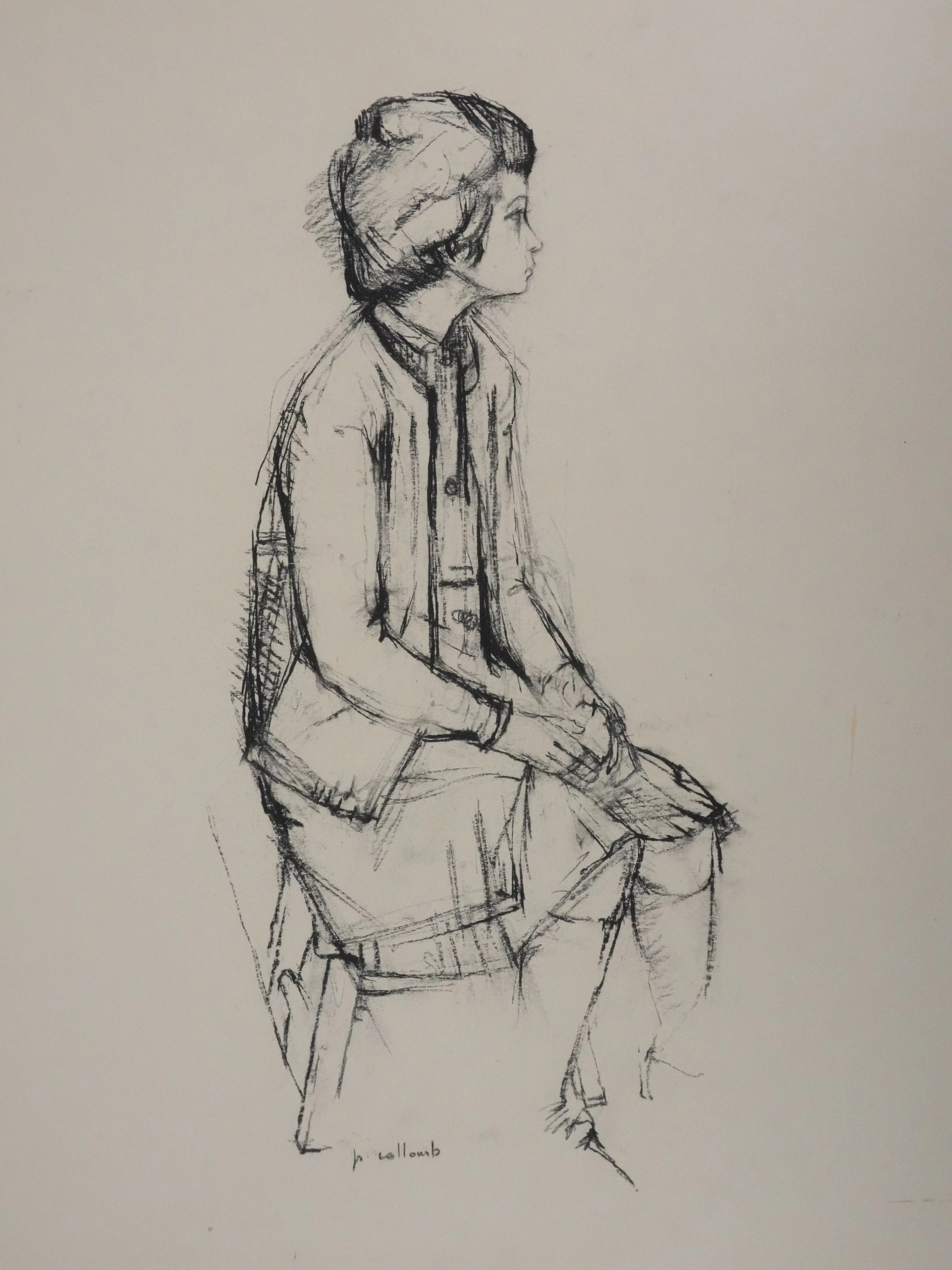 Paul COLLOMB : Fillette assise, Dessin original signé - Image 3