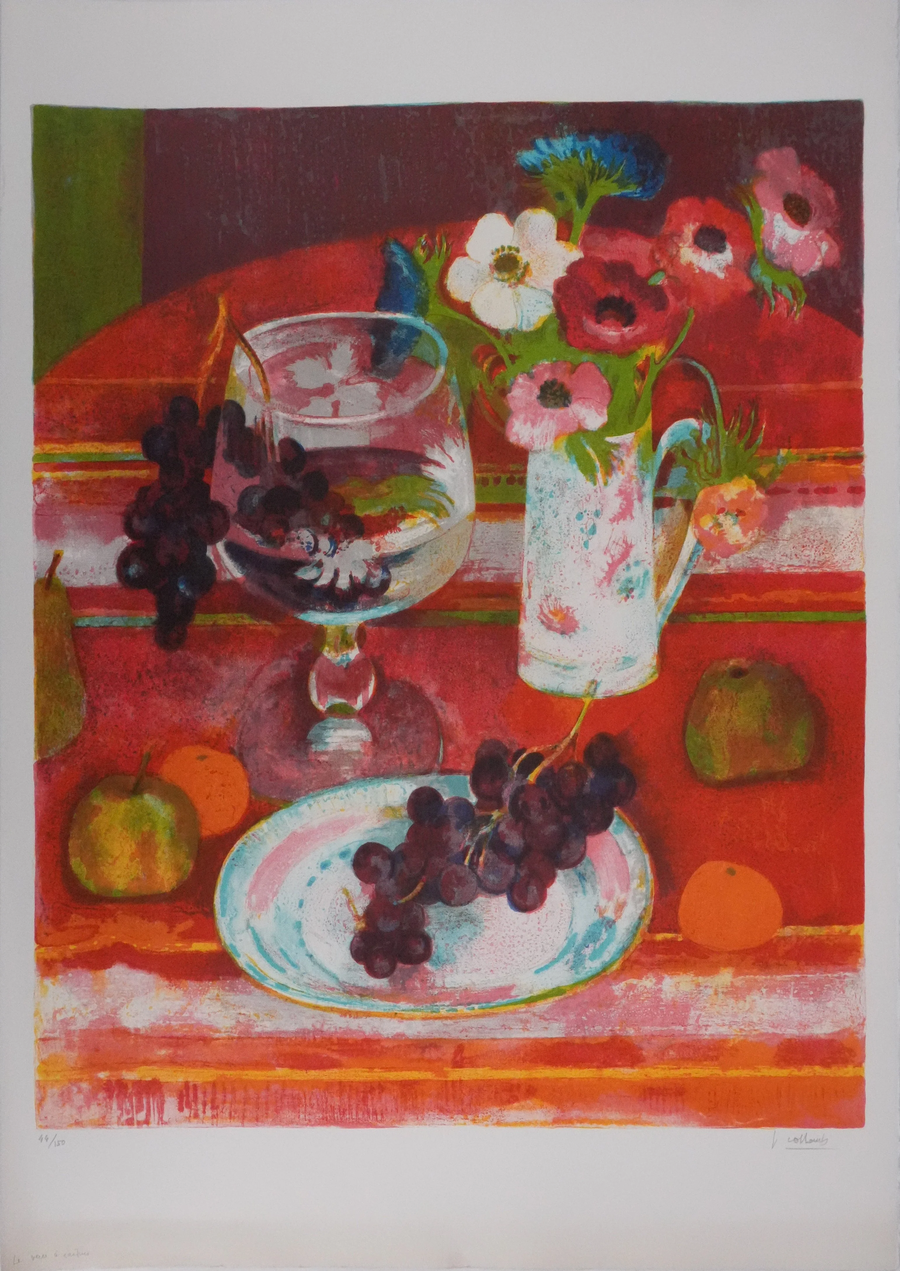 Paul COLLOMB : Le verre à raisins, Lithographie originale signée