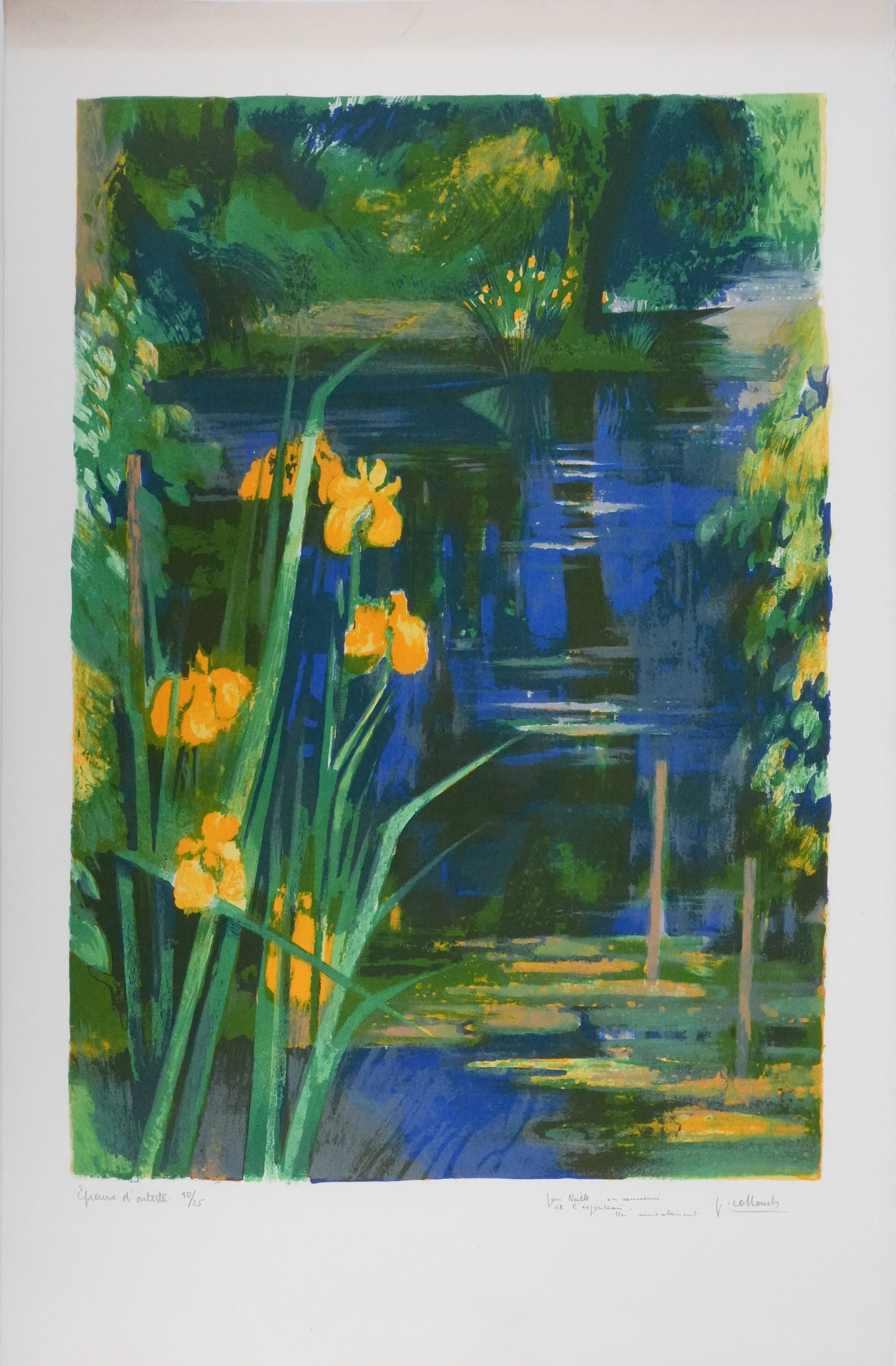 Paul COLLOMB : Les fleurs du lac, Lithographie originale signée