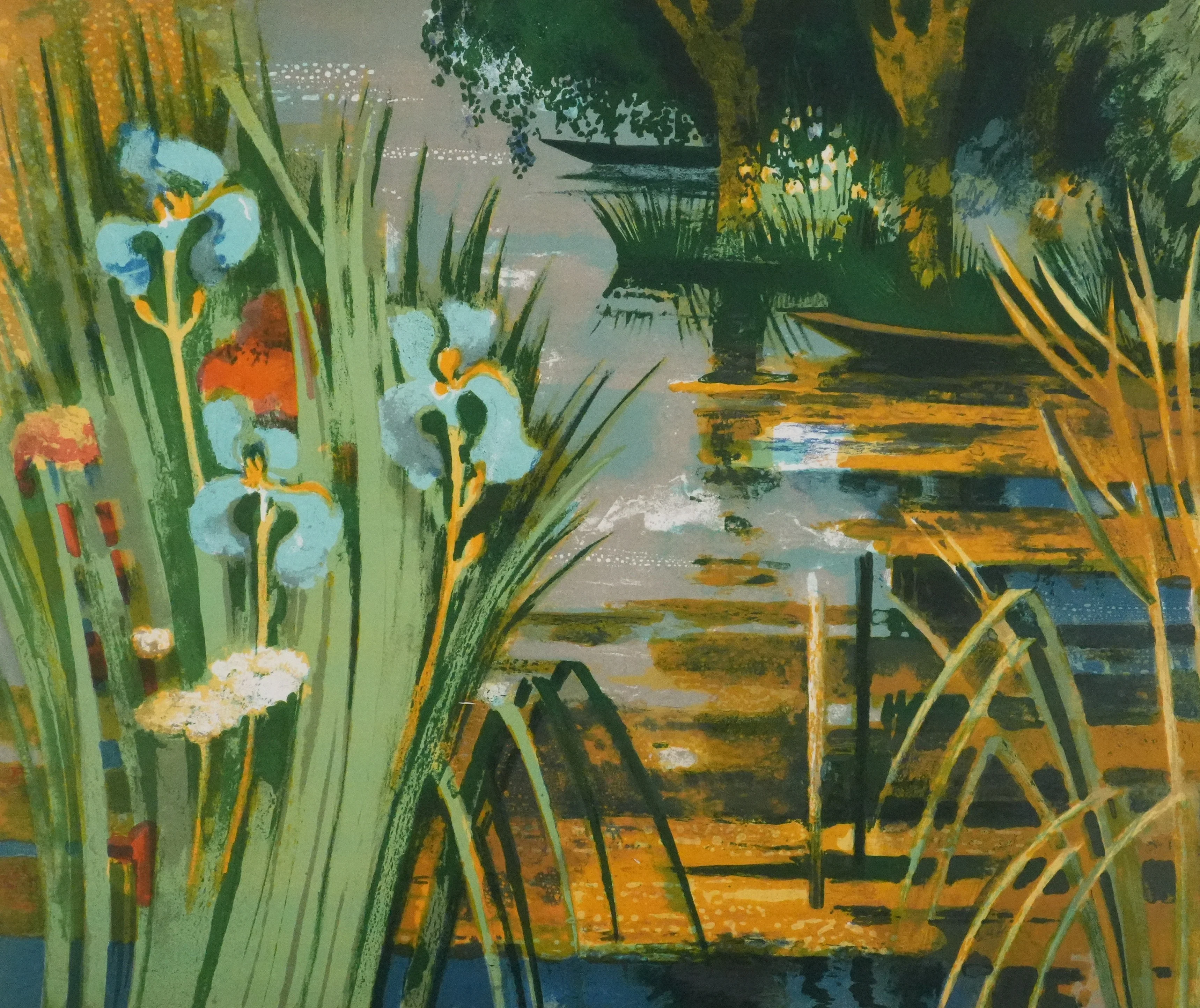Paul COLLOMB : Les iris bleues, Lithographie originale signée - Image 4