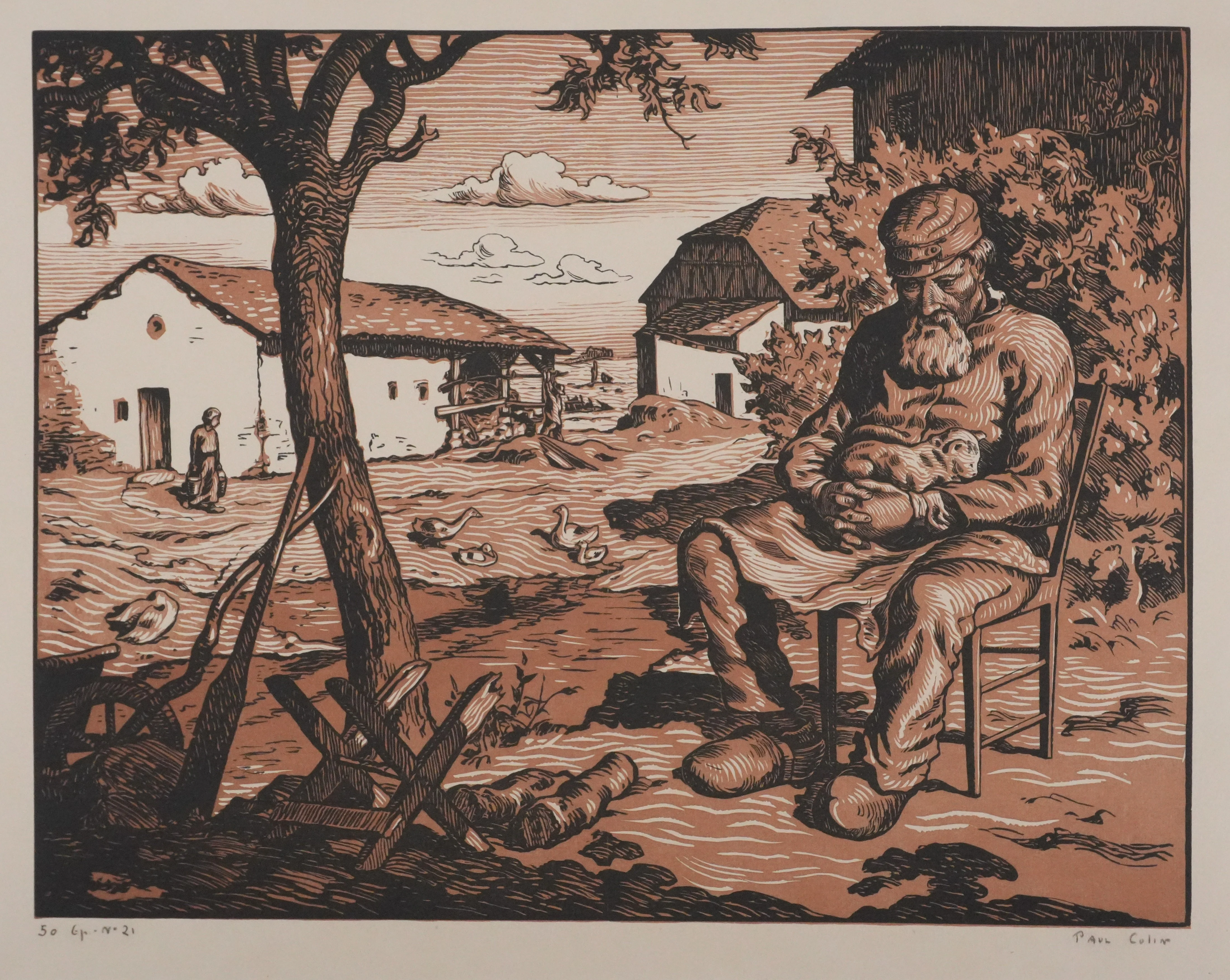 Paul-Emile COLIN : Le repos du bucheron, Gravure sur bois originale signée - Image 3