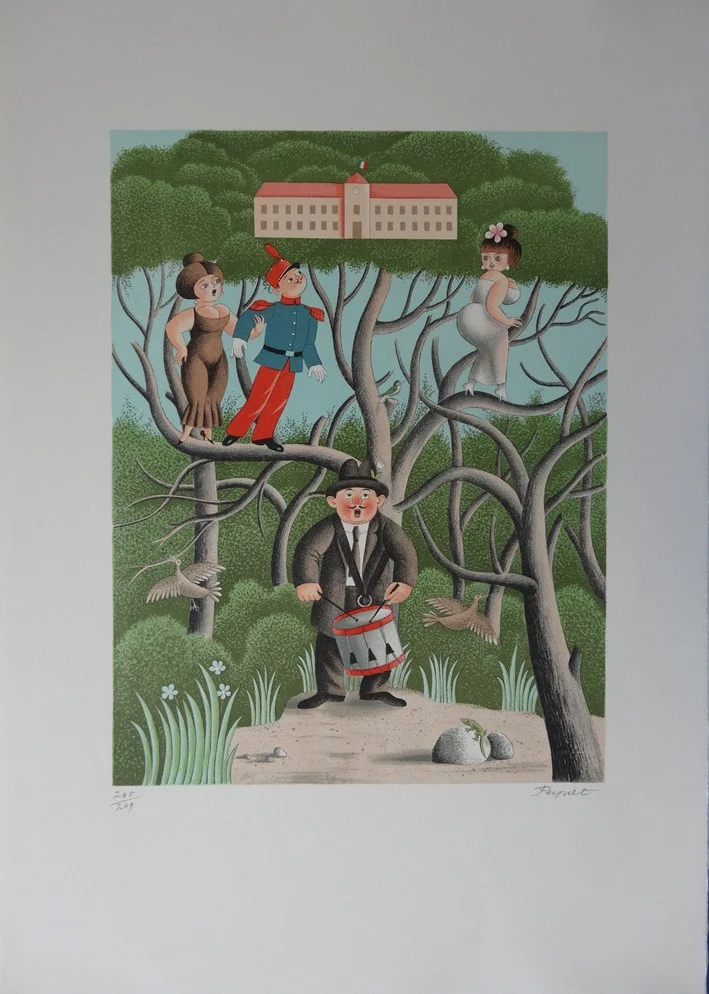 Raymond PEYNET : Nostalgie de caserne, Lithographie originale signée