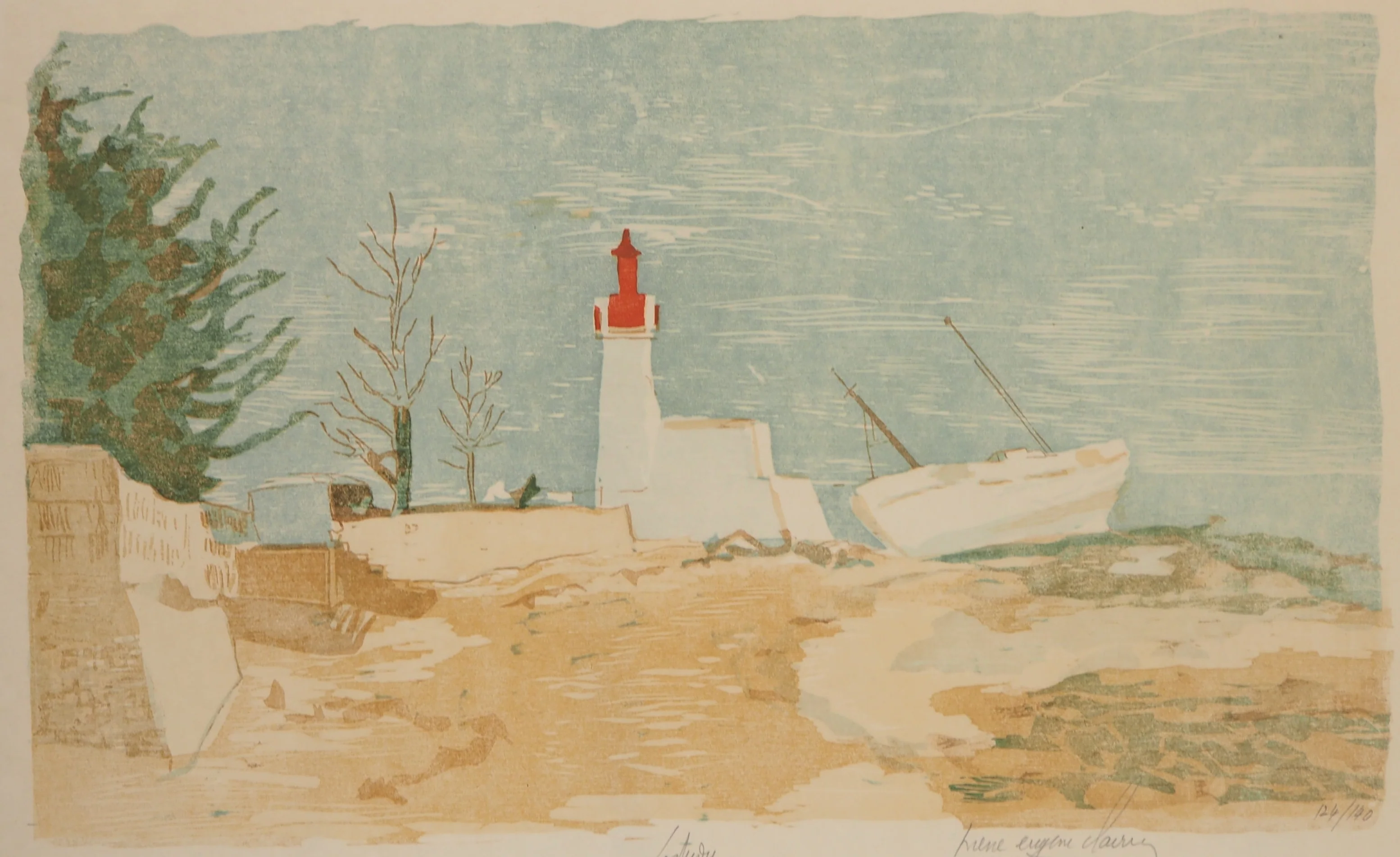 Pierre-Eugène CLAIRIN : Loctudy, Phare de Bretagne, Lithographie originale signée - Image 3