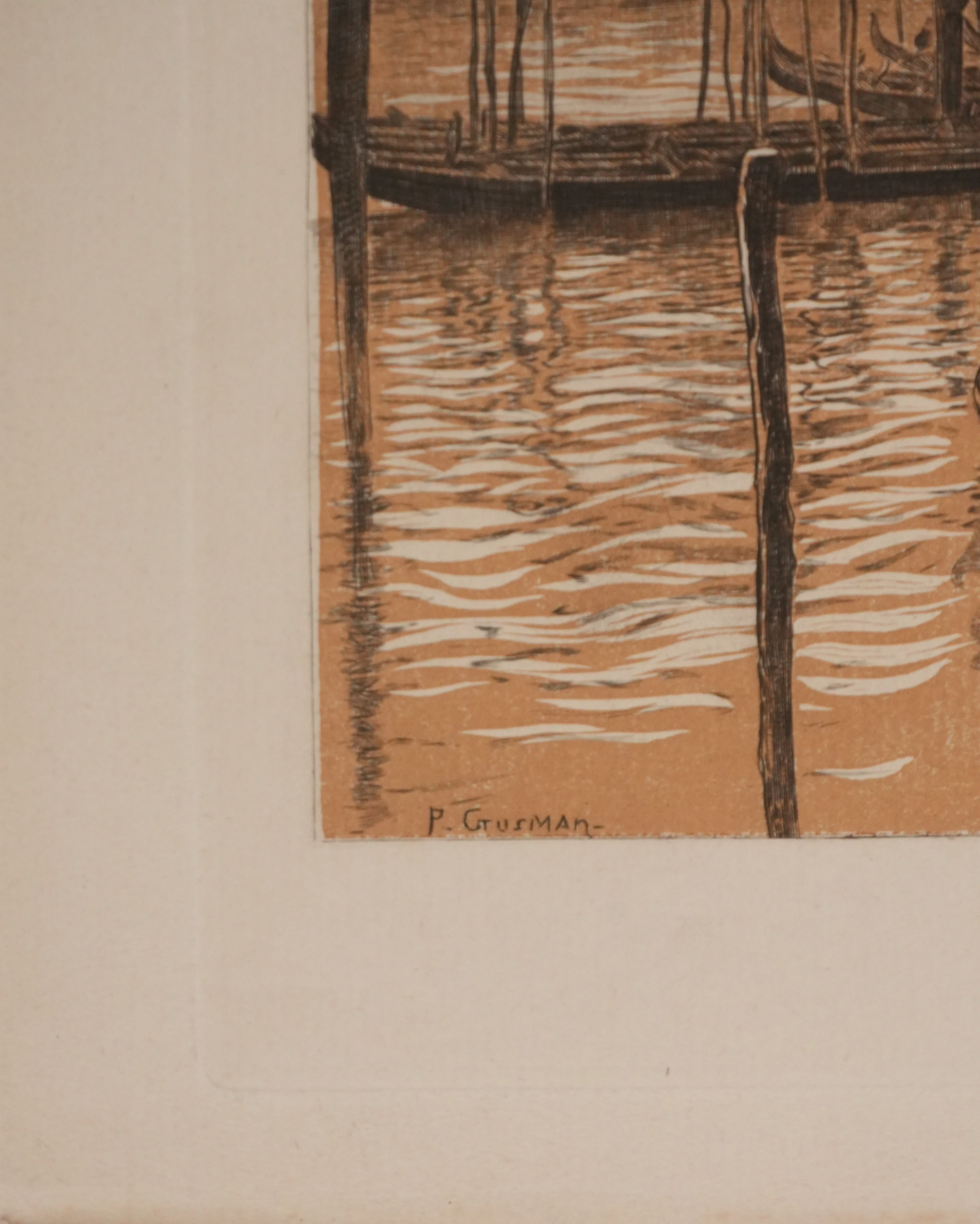Pierre GUSMAN : Venise, Les gondoles (camaïeu), Gravure originale signée - Image 3