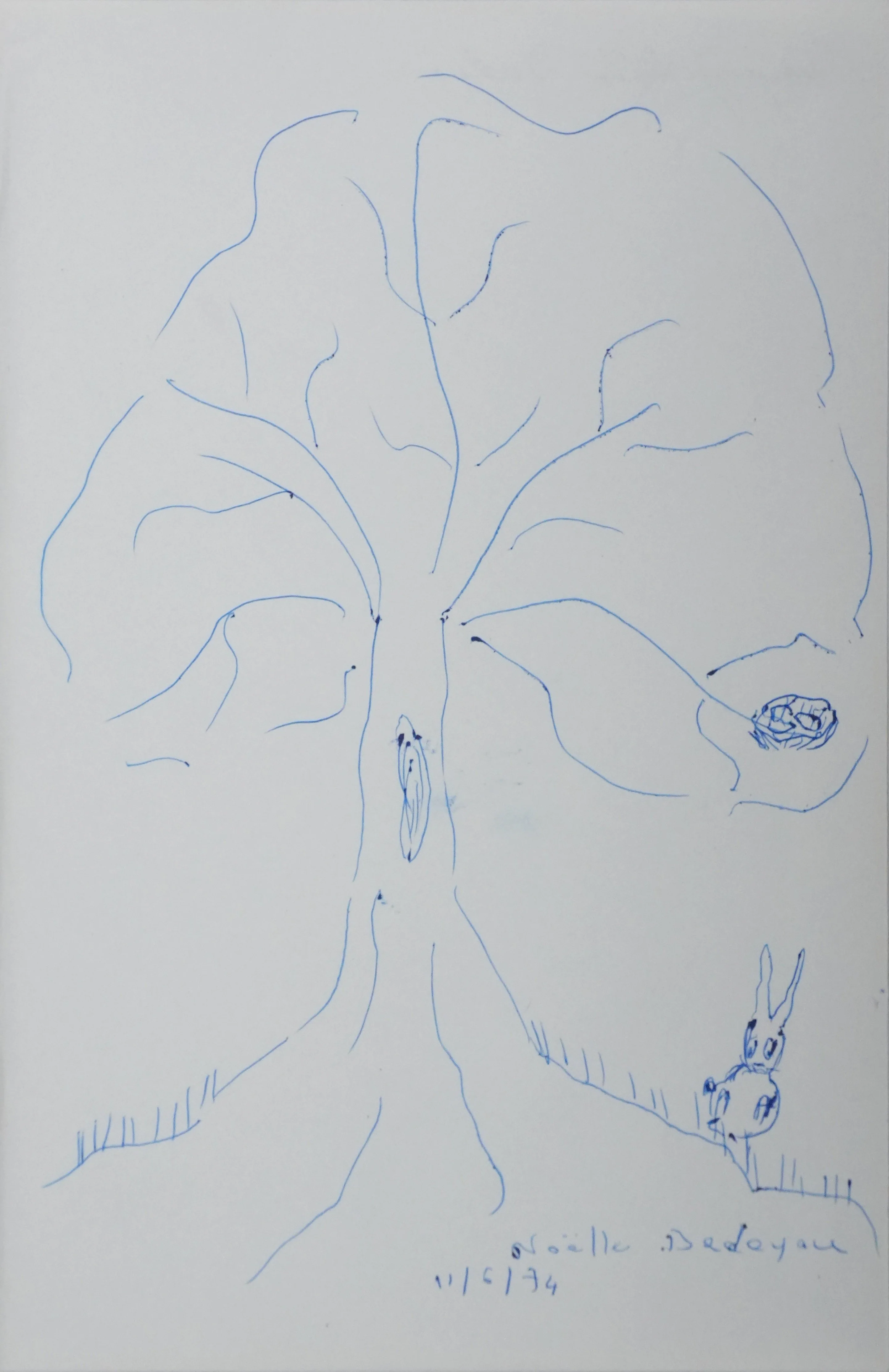 Princesse Noëlle DEDEYAN : L'arbre et le lapin, Autographe et dessin original signé