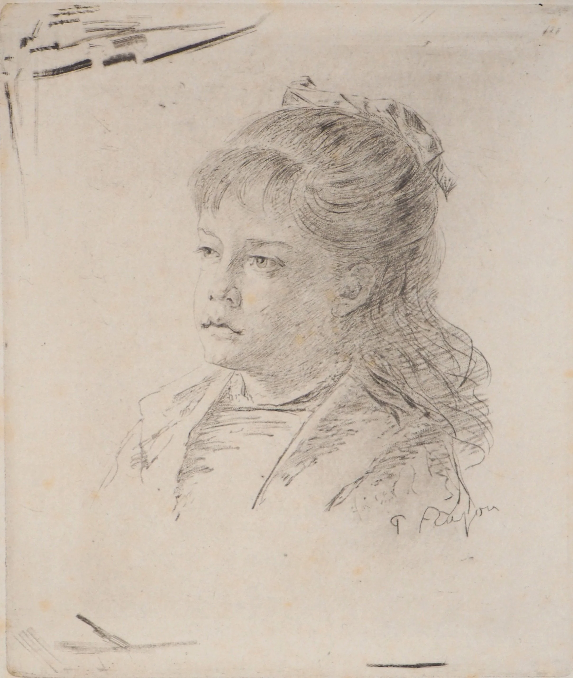 Paul RAJON : Portrait féminin, Gravure originale signée