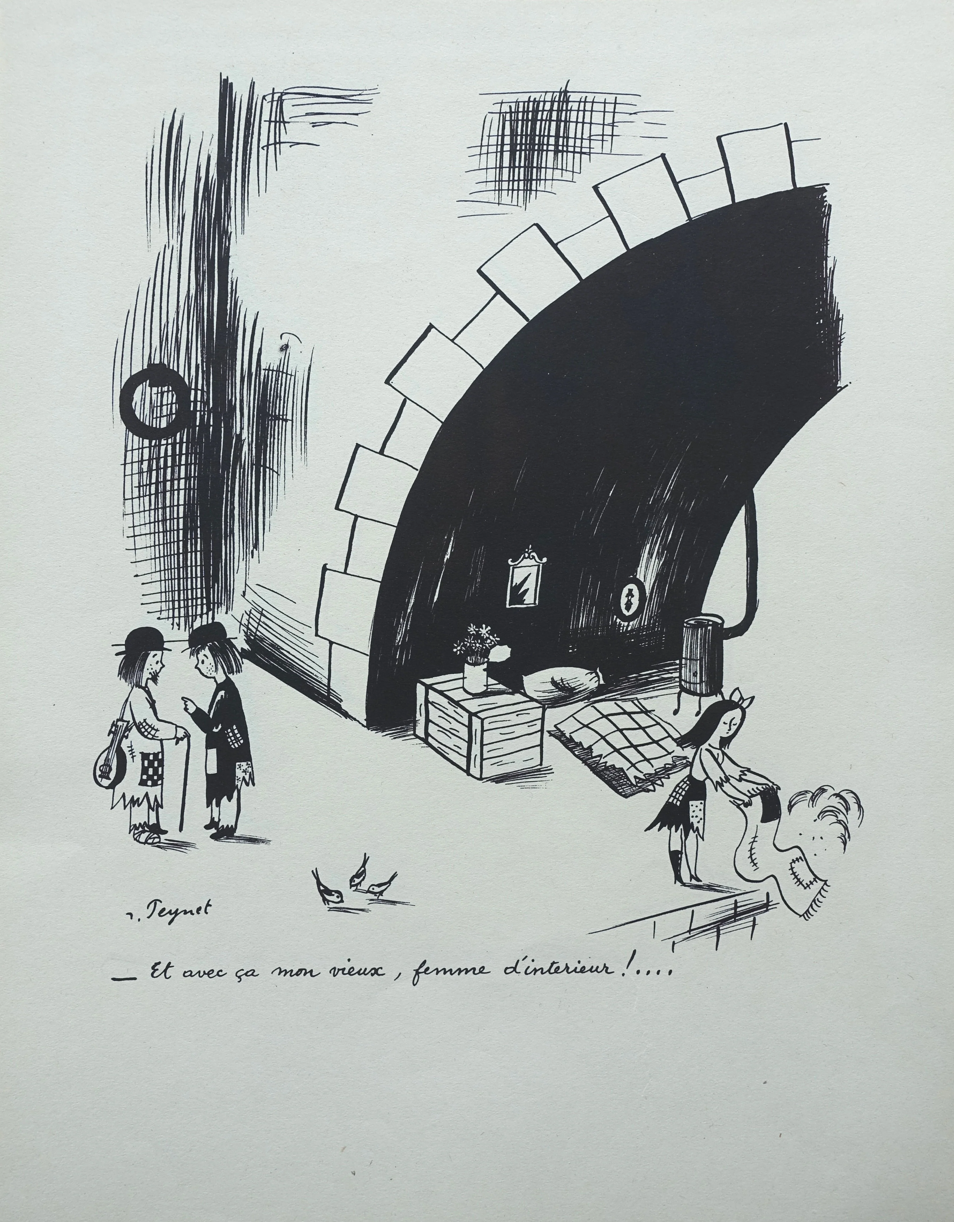 Raymond PEYNET : Femme d'intérieur, Gravure humoristique signée