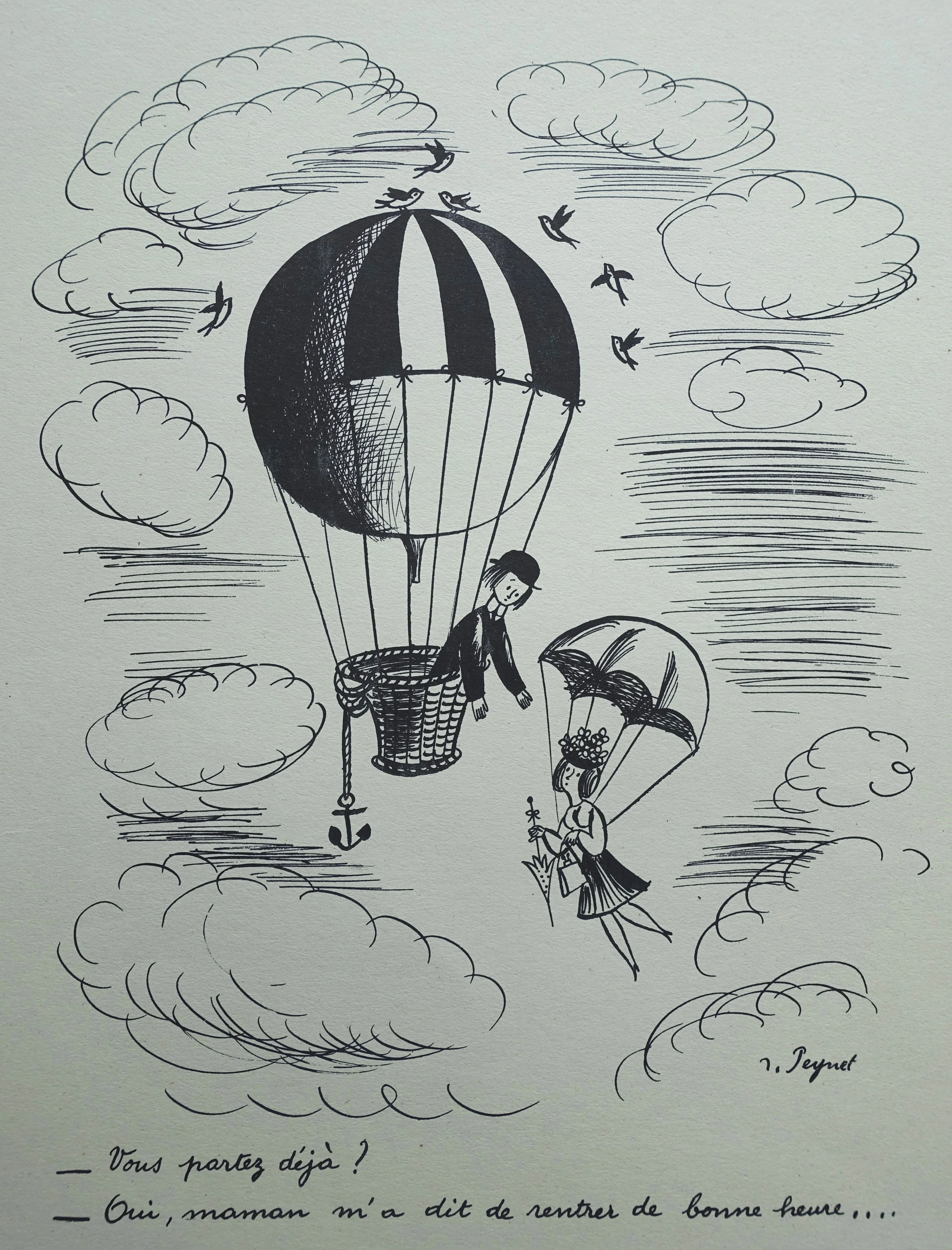 Raymond PEYNET : La Mongolfière, Gravure humoristique signée - Image 2