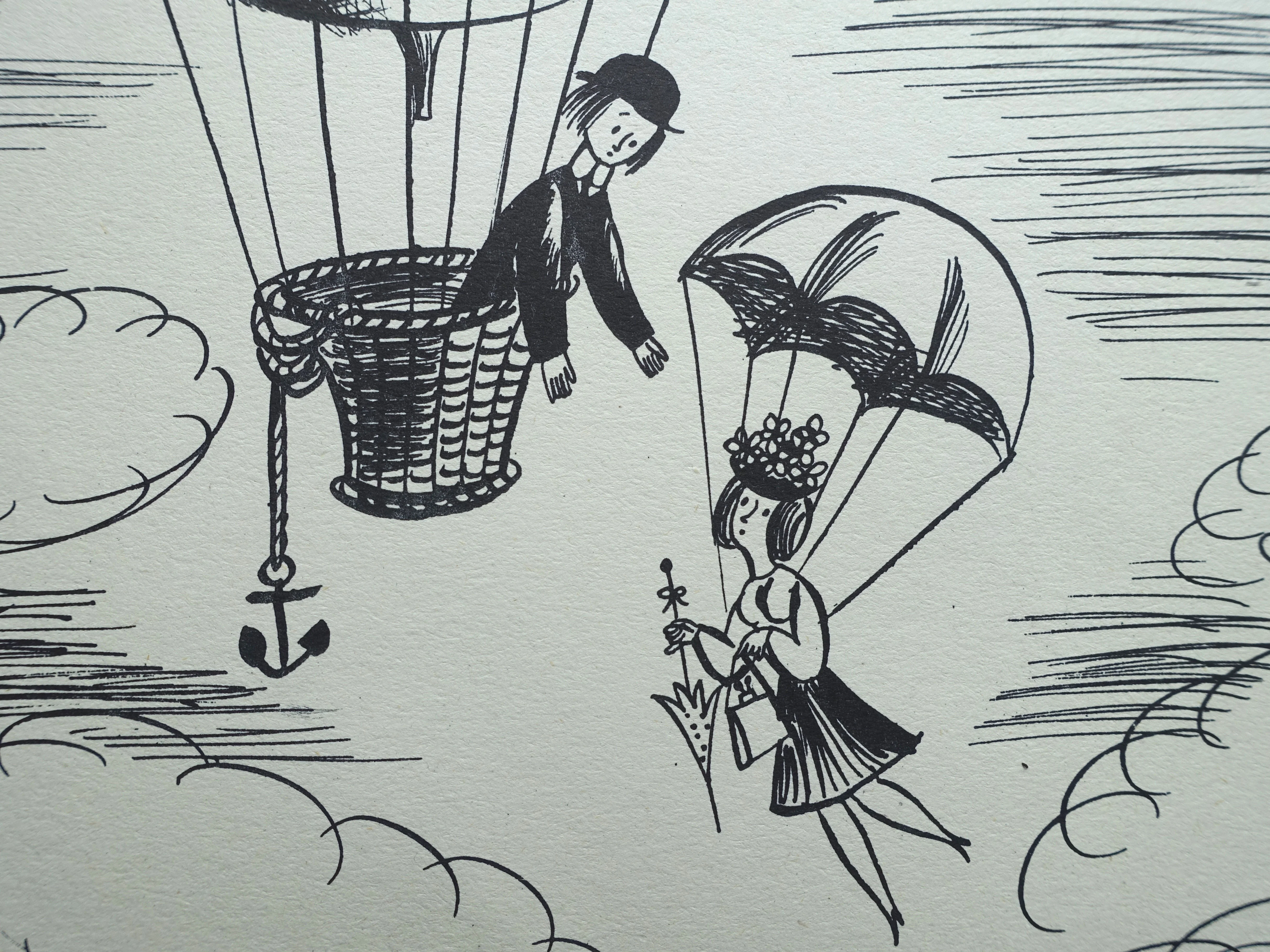 Raymond PEYNET : La Mongolfière, Gravure humoristique signée - Image 3