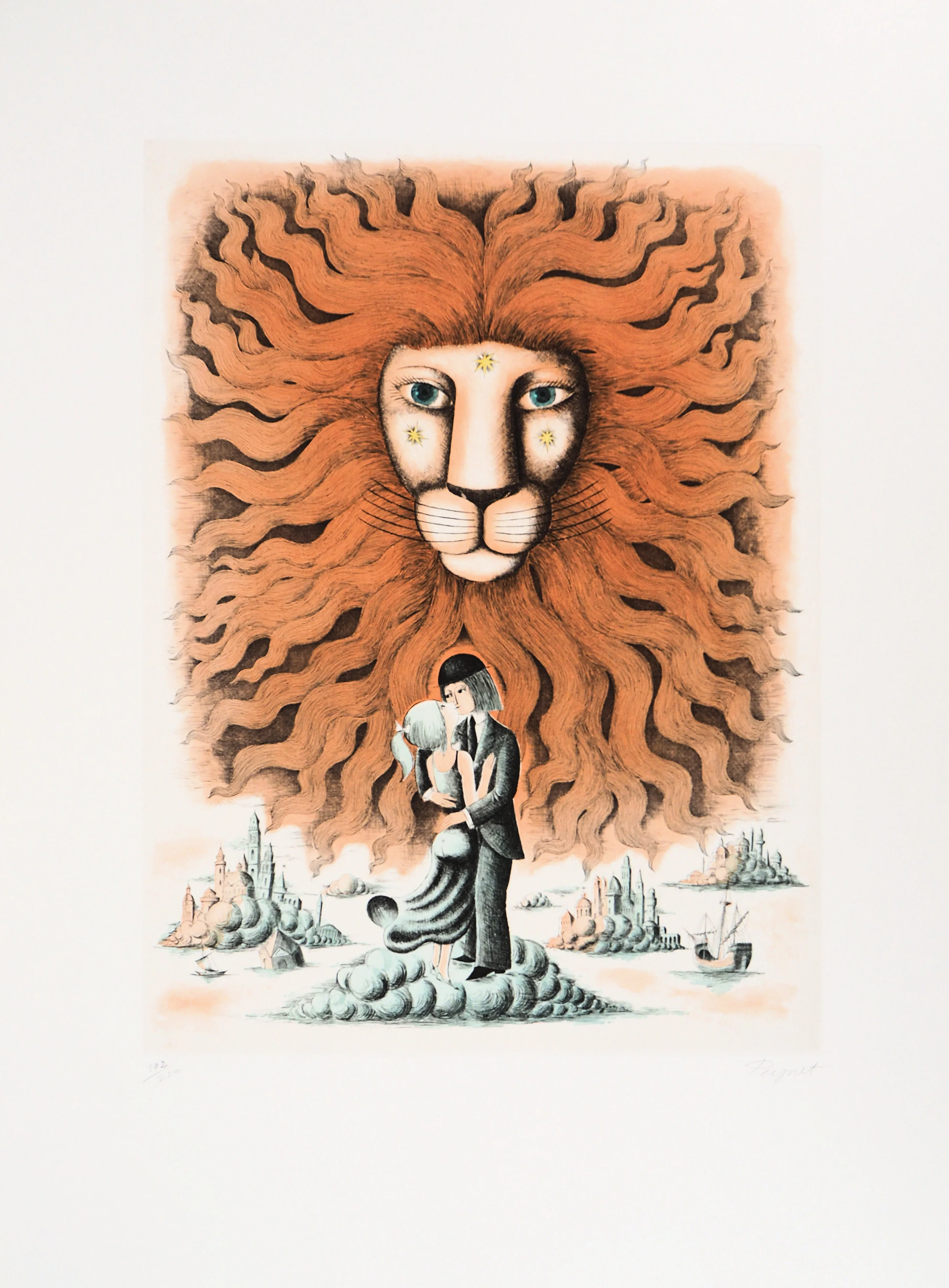 Raymond PEYNET : Zodiaque, le Lion, Gravure originale signée