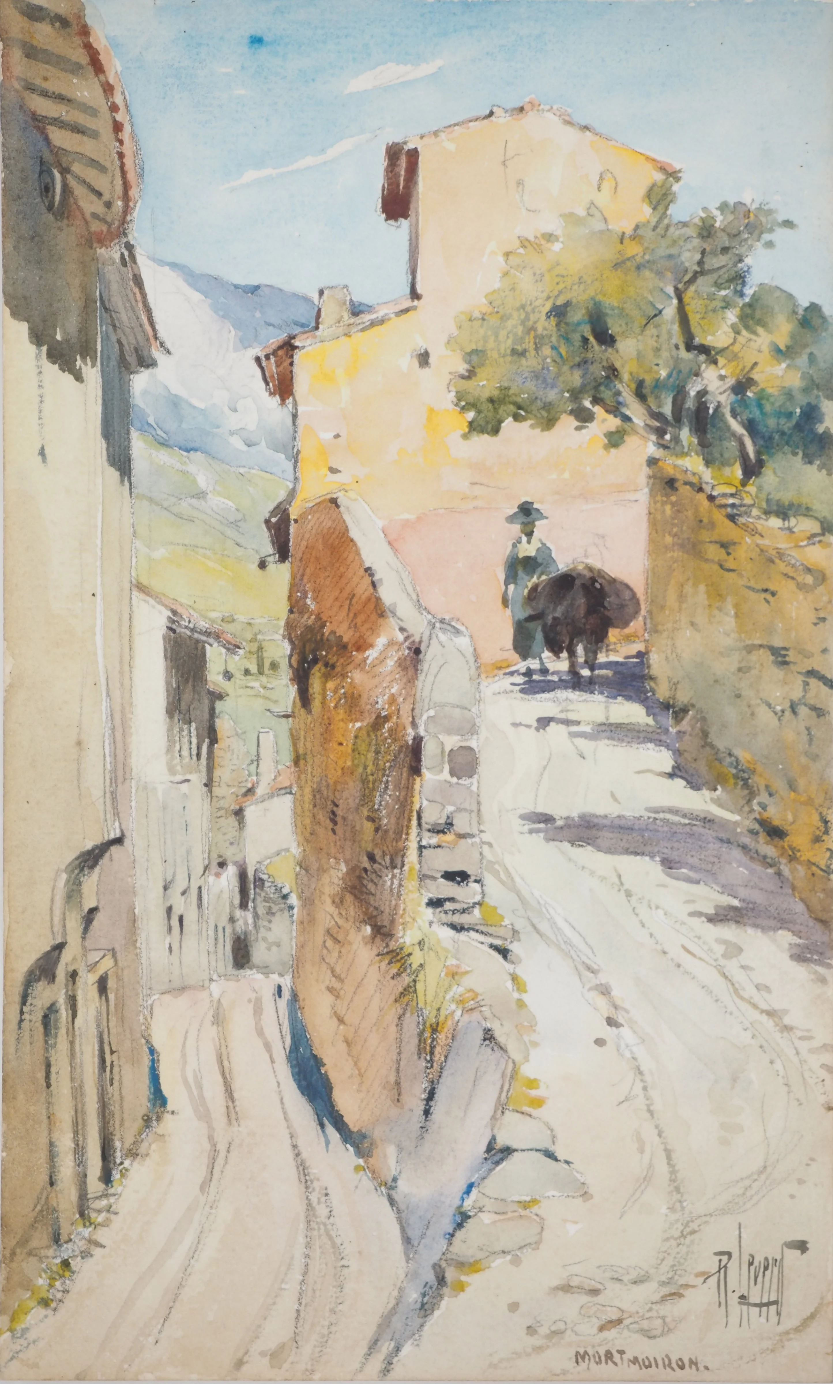 René LEVERD : Dans les ruelles de MorMoiron, Aquarelle originale signée