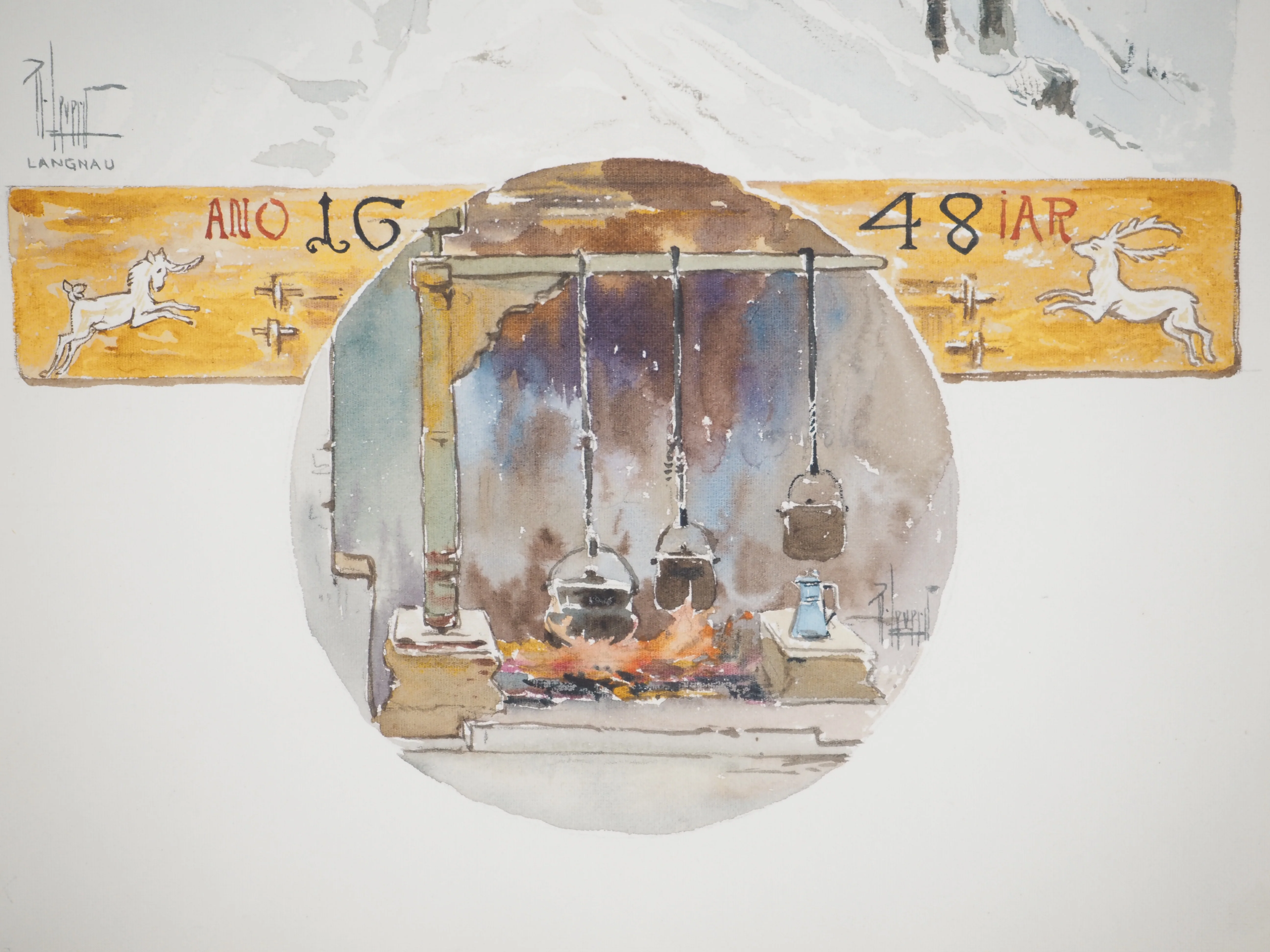 René LEVERD : Suisse, Petit matin au chalet de Lagnau, Aquarelle originale signée - Image 5