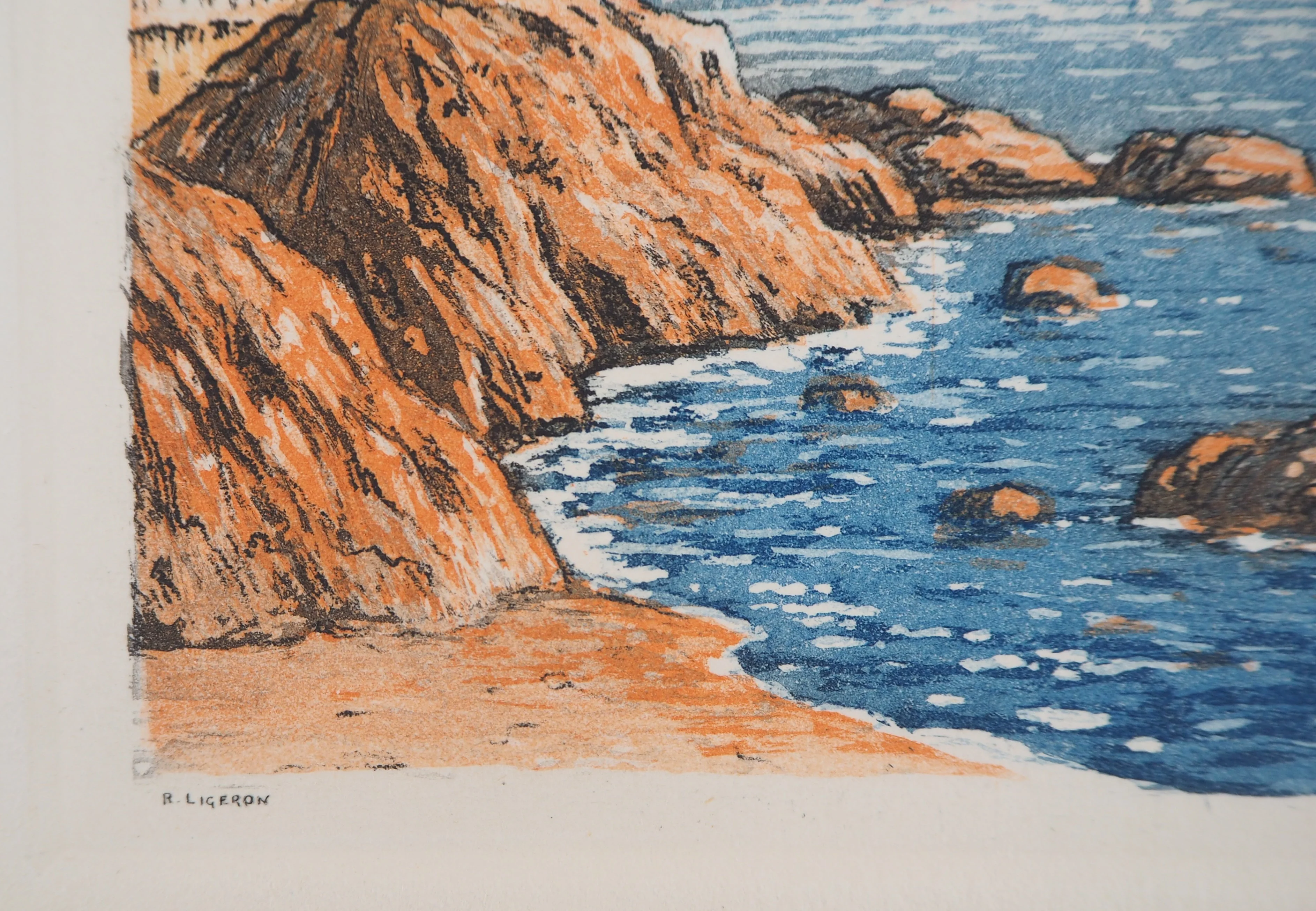 René LIGERON : Méditerranée, Maison en bord de mer, Gravure originale signée - Image 4