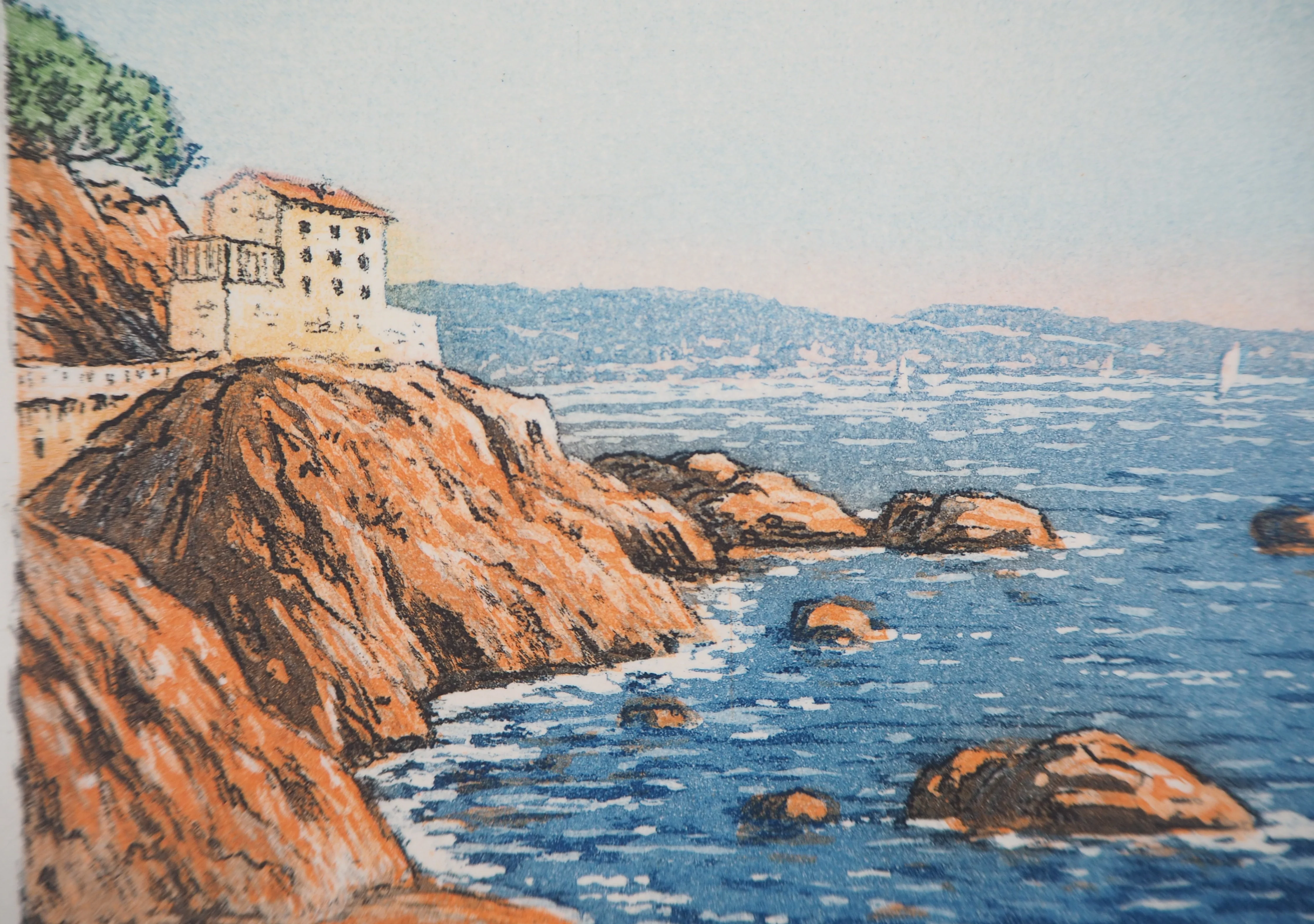 René LIGERON : Méditerranée, Maison en bord de mer, Gravure originale signée - Image 5