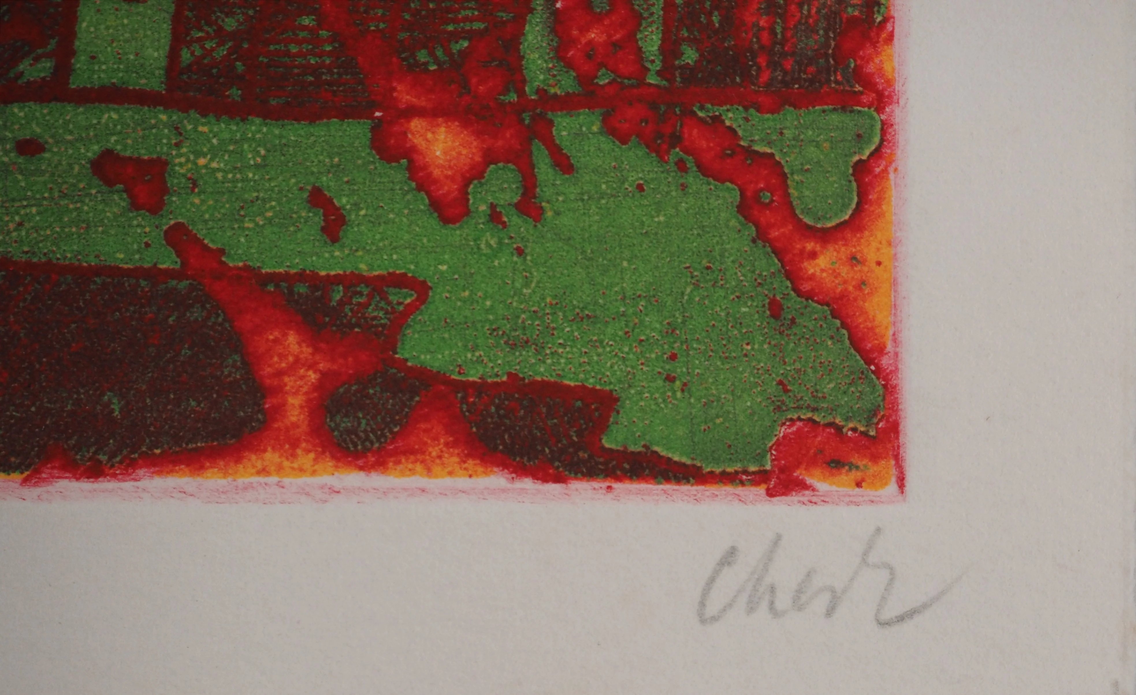 Richard RAVEN CHESTER : Composition en vert et rouge, Gravure originale signée - Image 2
