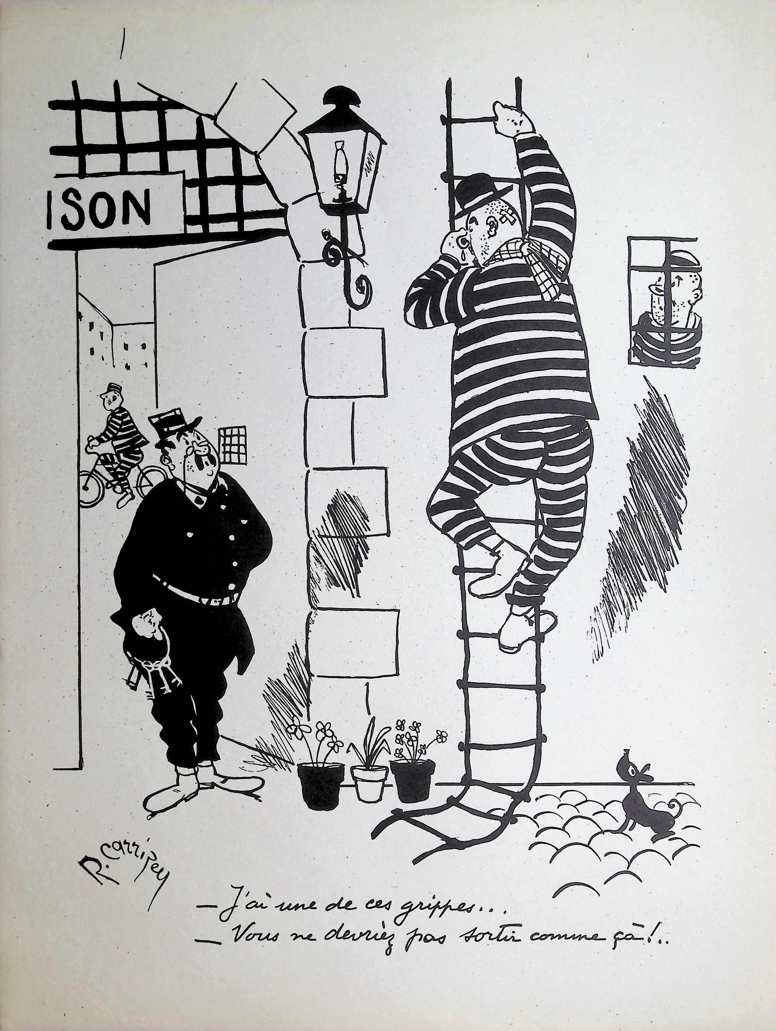 Robert CARRIZEY : Le fugitif, Lithographie humoristique signée - Image 4