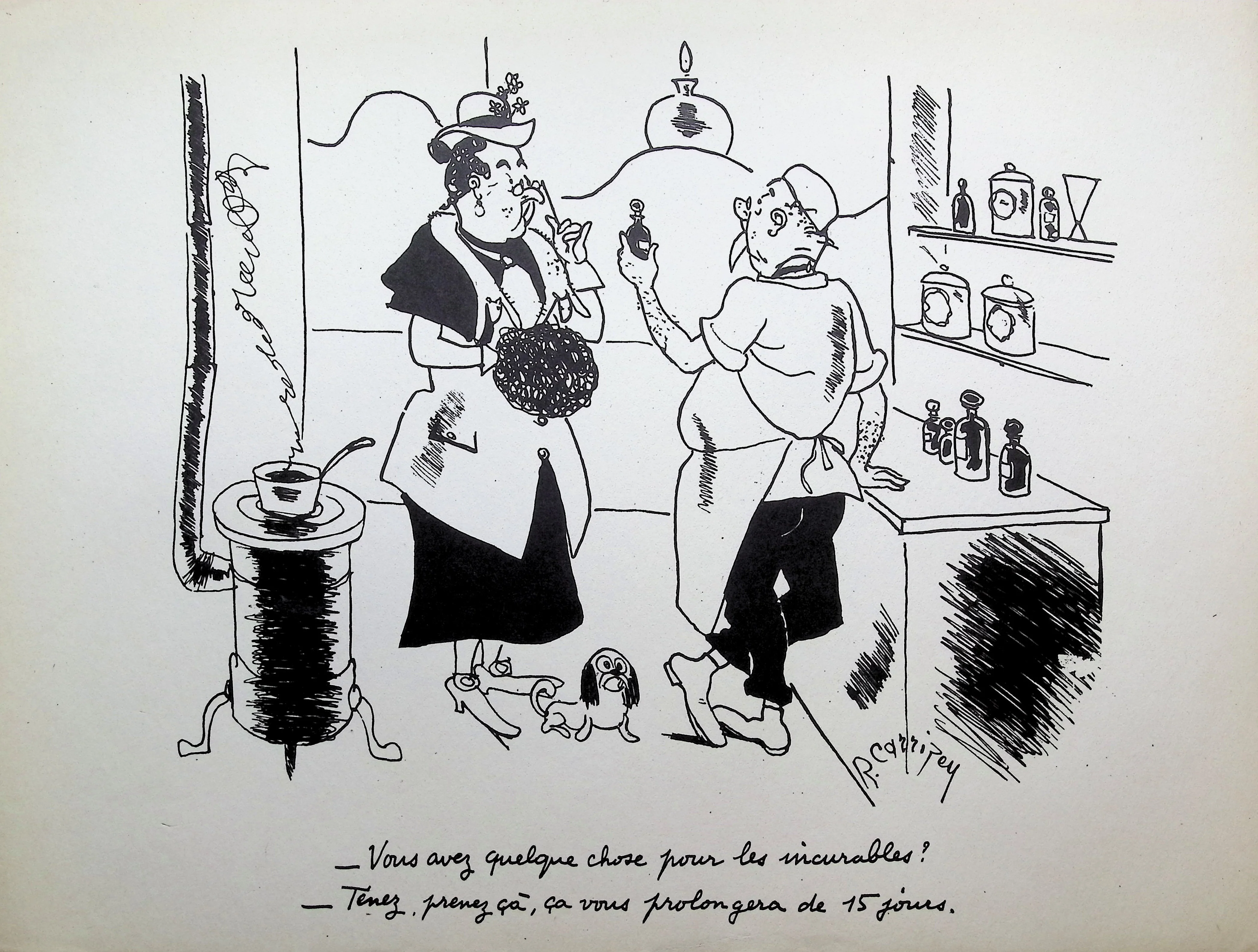 Robert CARRIZEY : L'élixir, Lithographie humoristique signée