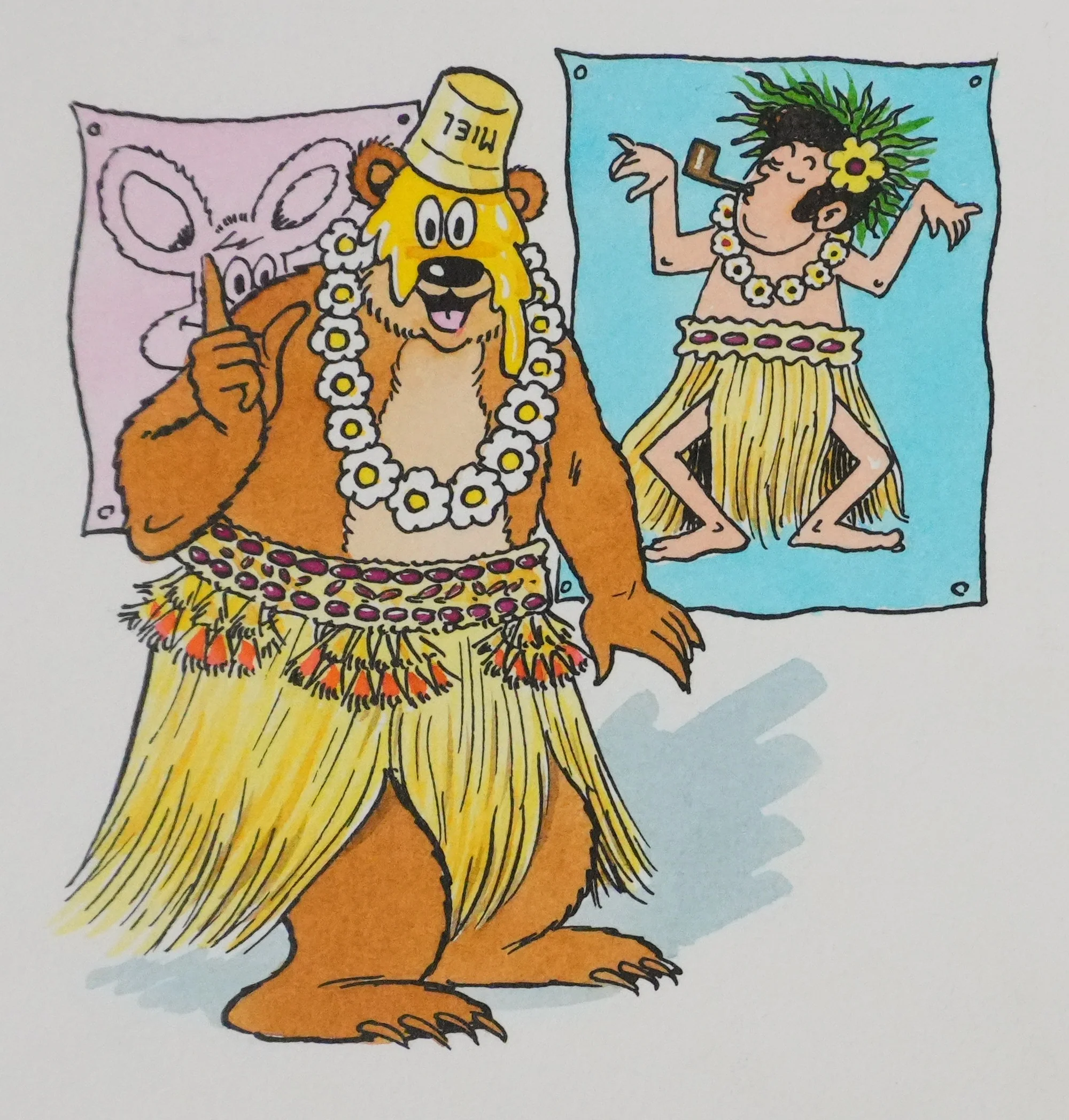 Roger BUSSEMEY : Nestor en jupe hawaïenne, Aquarelle originale - Image 2