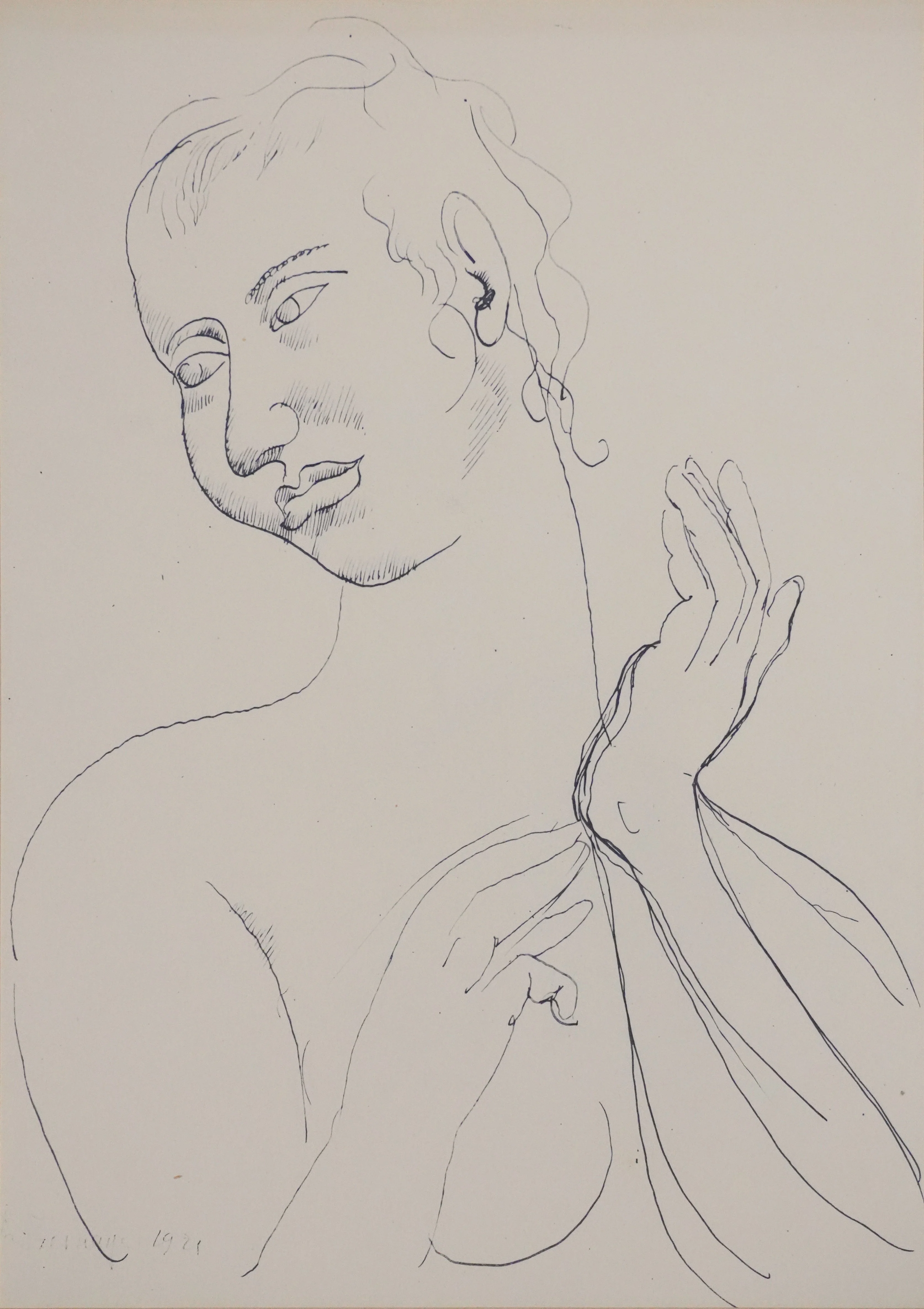 Roger de la FRESNAYE : Femme à la poitrine découverte, Lithographie signée