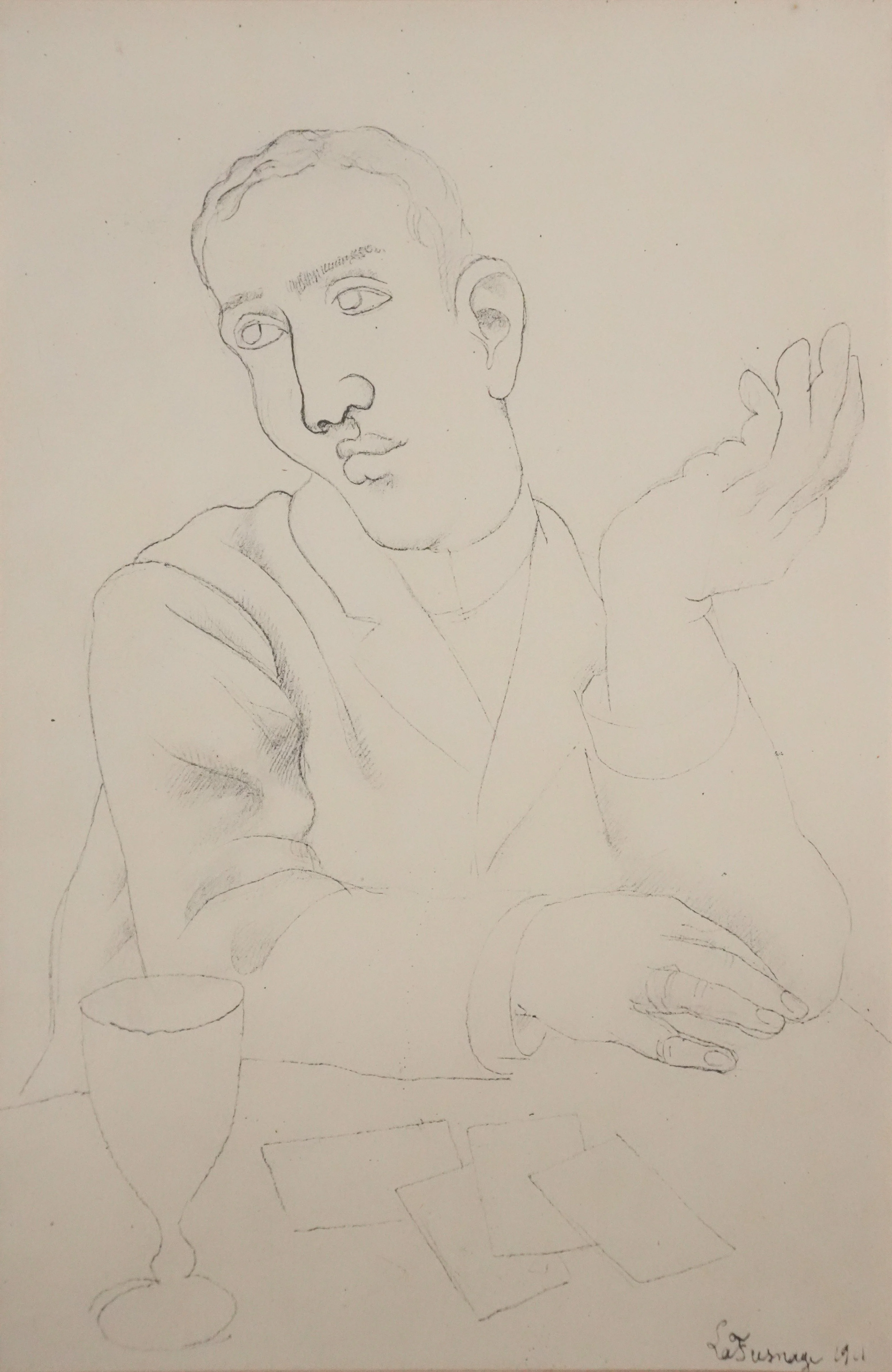 Roger de la FRESNAYE : Homme au café, Lithographie signée
