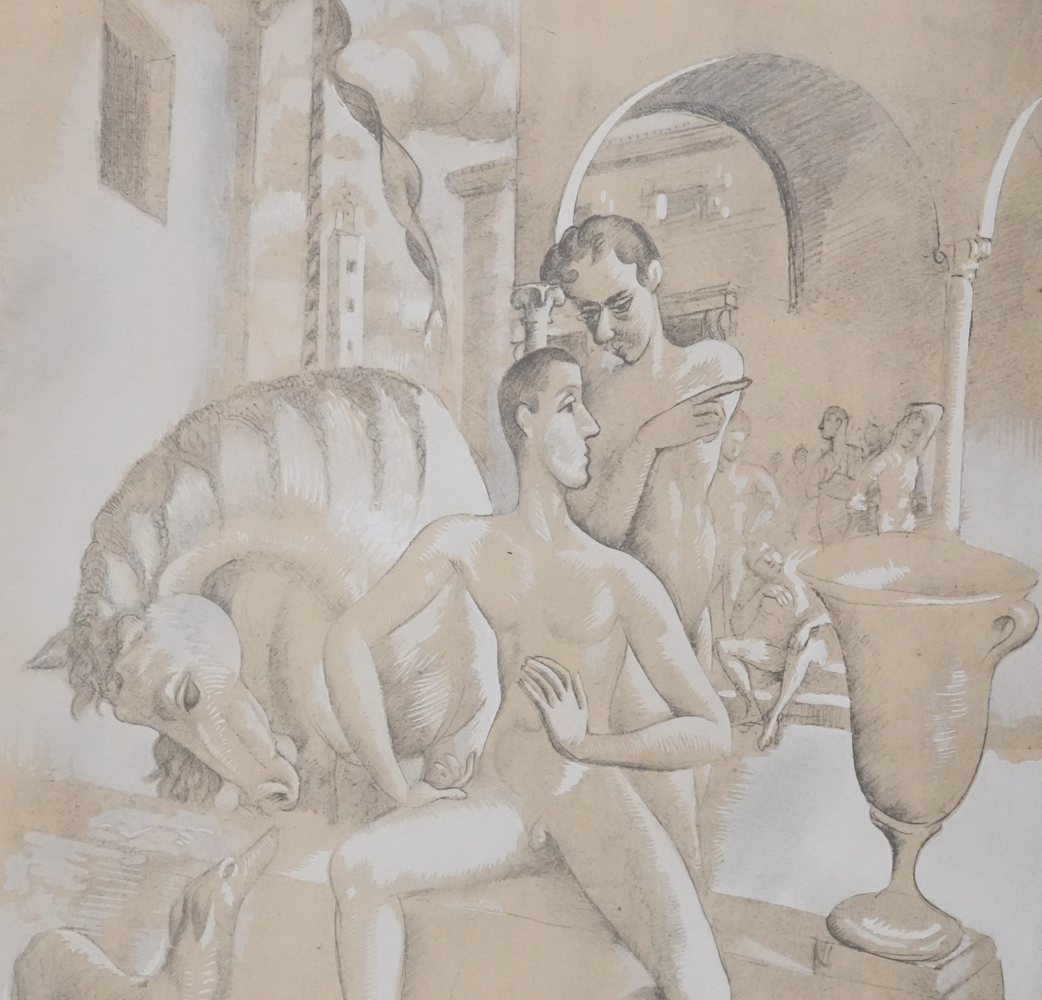 Roger de la FRESNAYE : Cheval et silhouettes masculines, Lithographie signée - Image 3