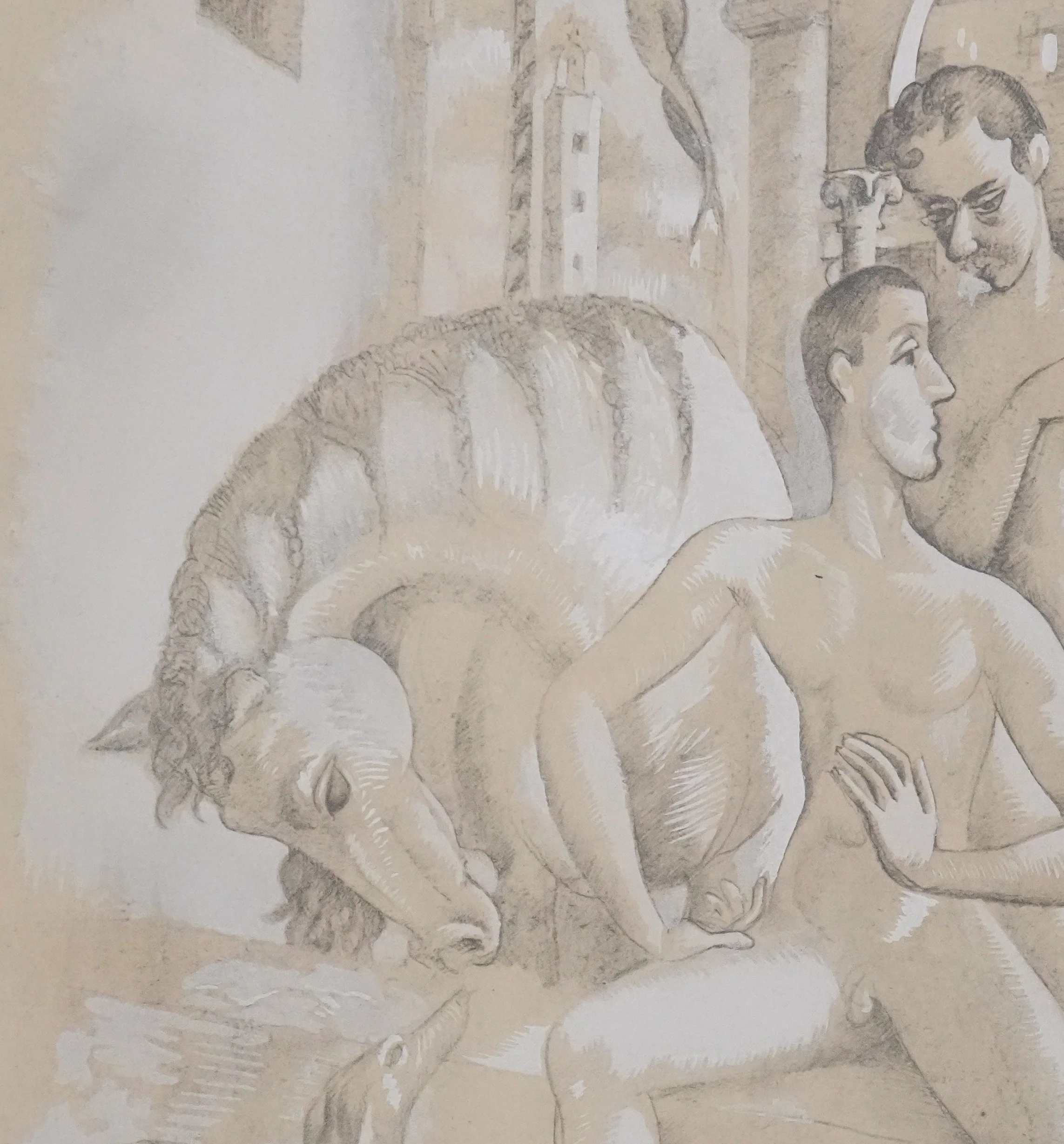 Roger de la FRESNAYE : Cheval et silhouettes masculines, Lithographie signée - Image 4