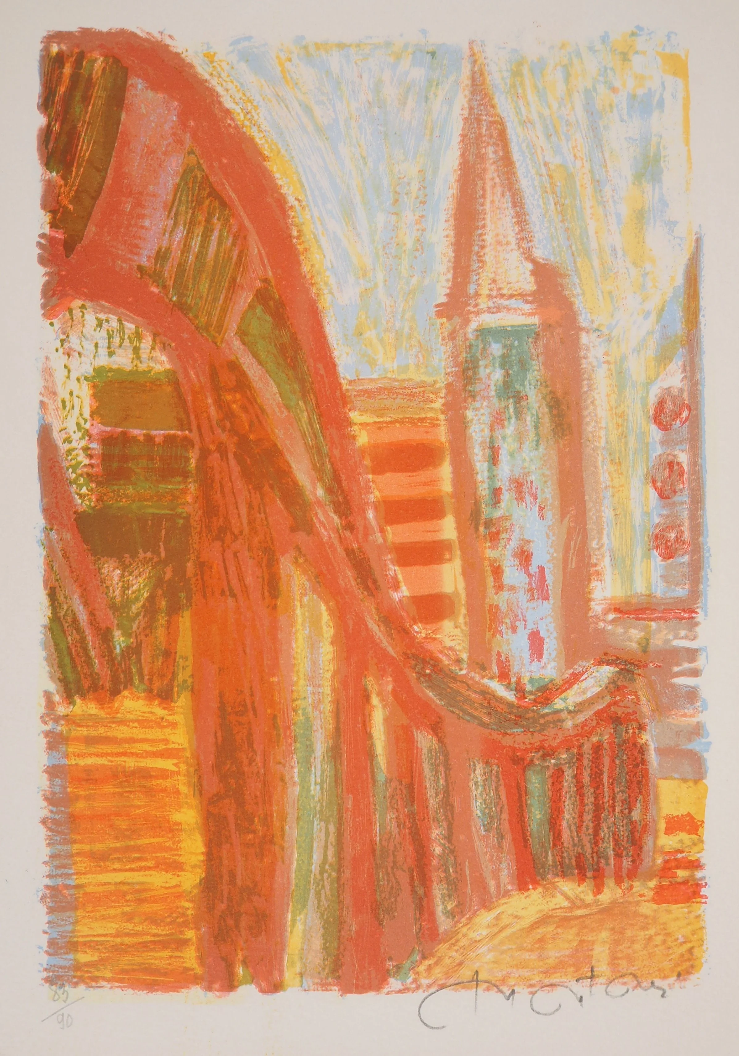 Roger MONTANE : Vue de la ville, Lithographie originale signée