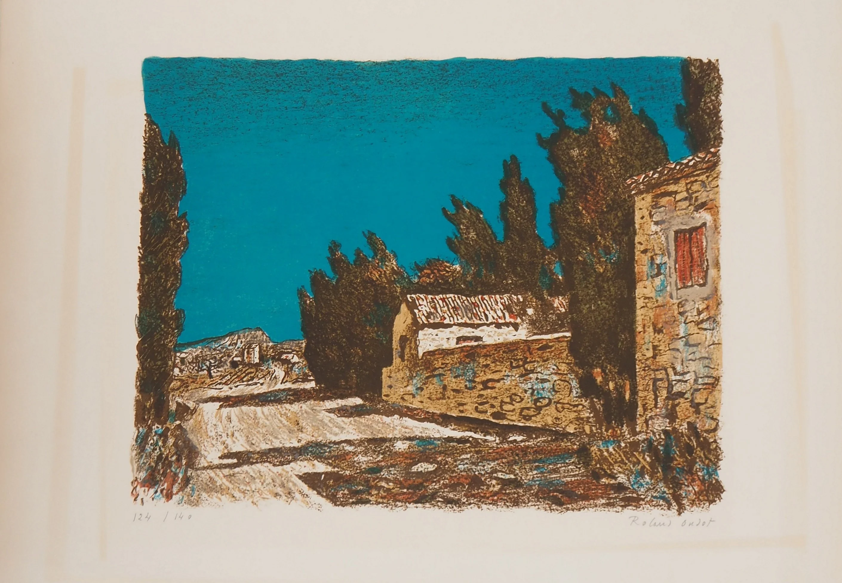 Roland OUDOT : Vieux Mas en Provence, Lithographie originale signée