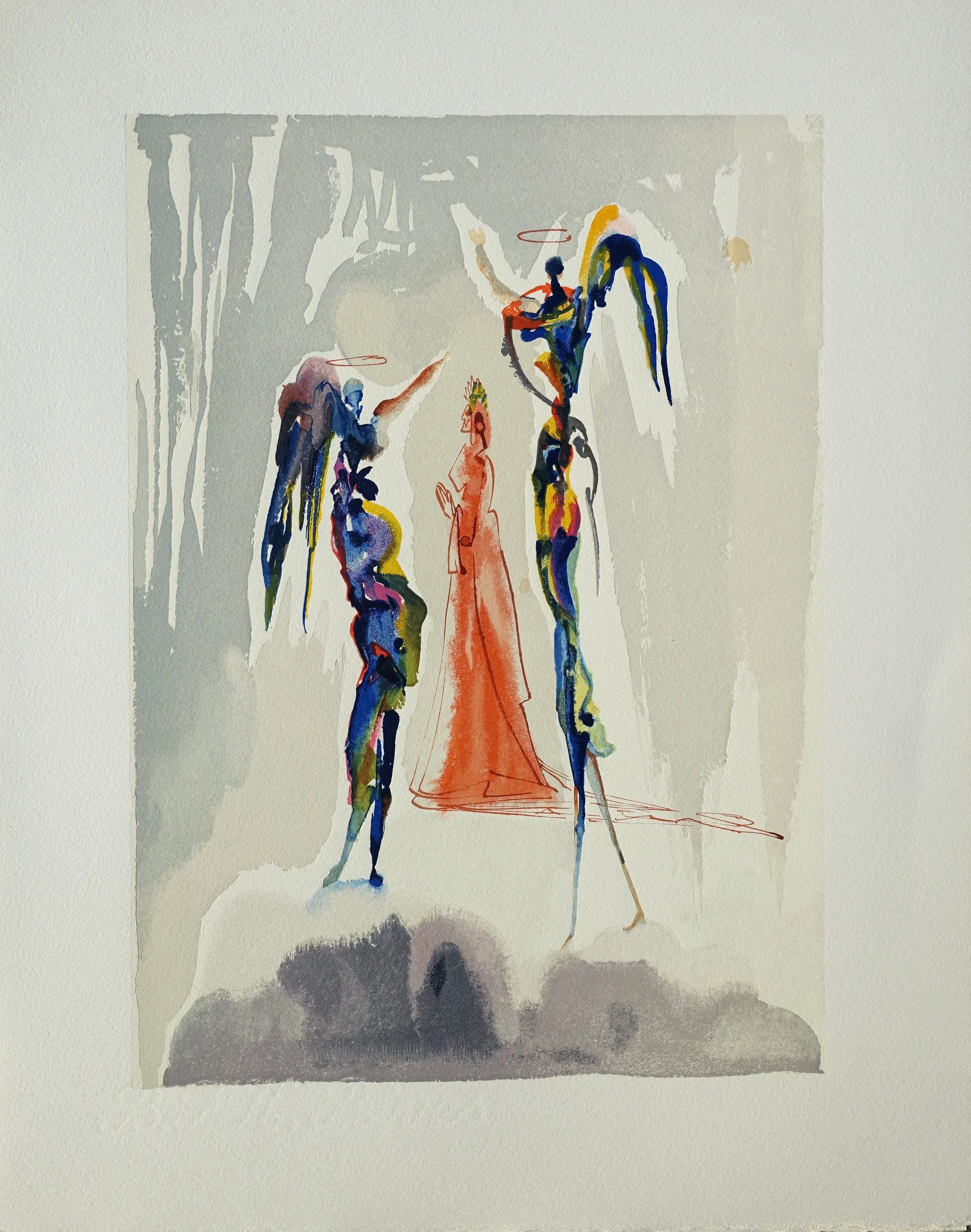 Salvador DALI : Dante et deux anges, Bois gravé original